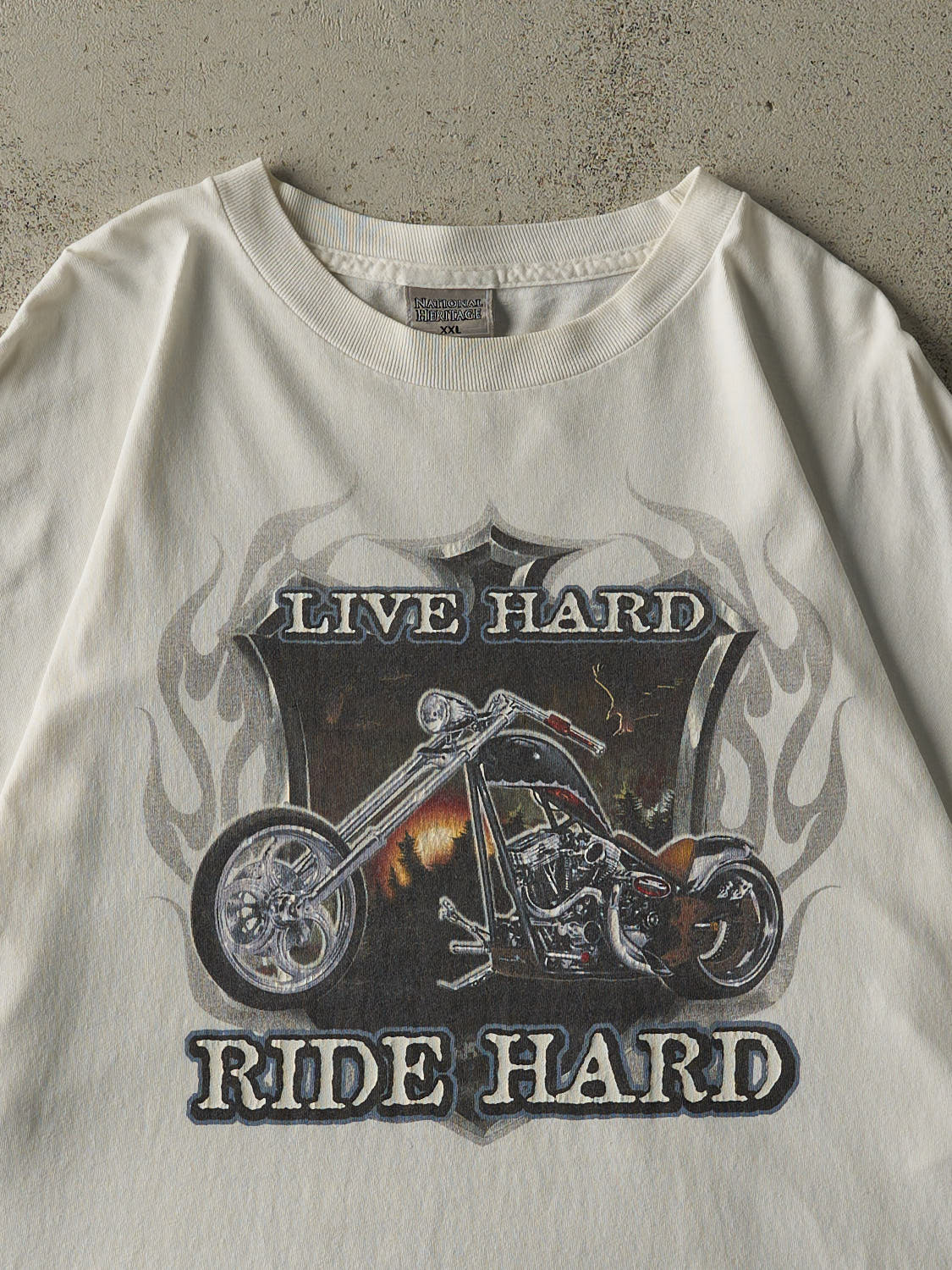 Vintage 90s White "Live Hard Ride Hard" Biker Tee (XL/XXL)