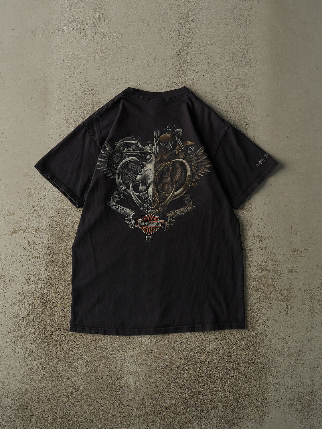 Vintage 11' Faded Black Lloydminster AB Harley Davidson "Bad to The Bone" Tee (S/M)