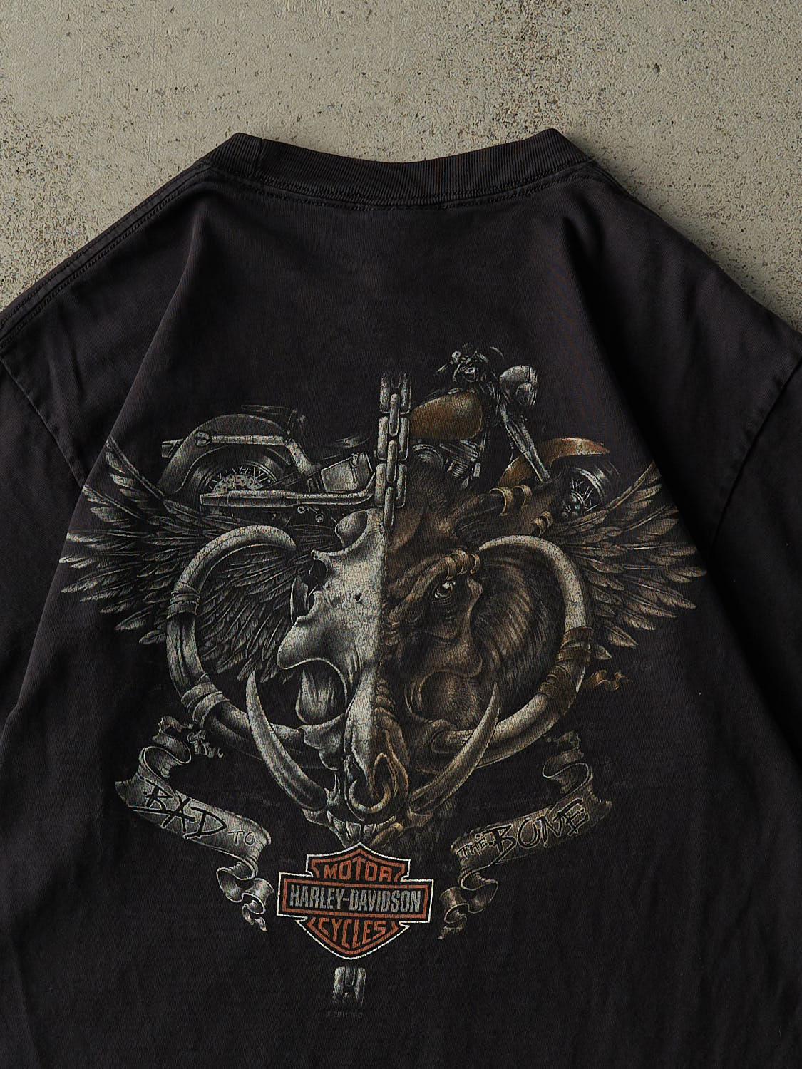 Vintage 11' Faded Black Lloydminster AB Harley Davidson "Bad to The Bone" Tee (S/M)