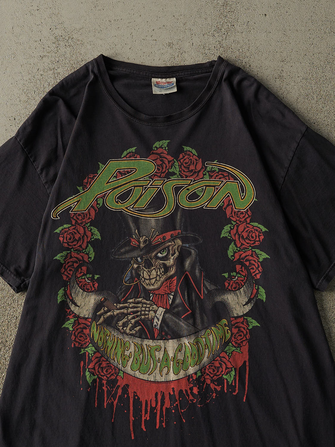 Vintage 10' Faded Black Poison Nothing But A Good Time Band Tee (L/XL)