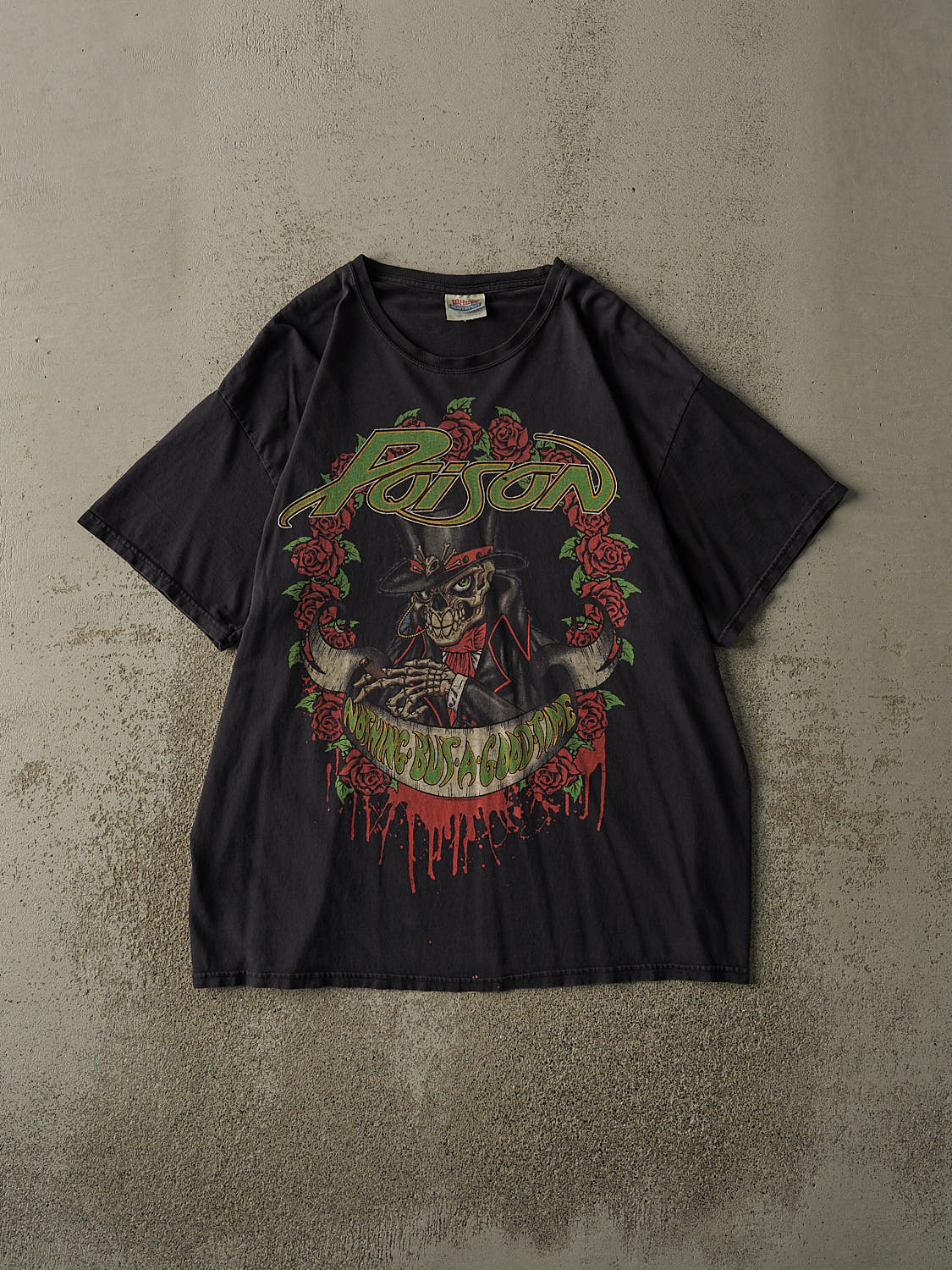 Vintage 10' Faded Black Poison Nothing But A Good Time Band Tee (L/XL)
