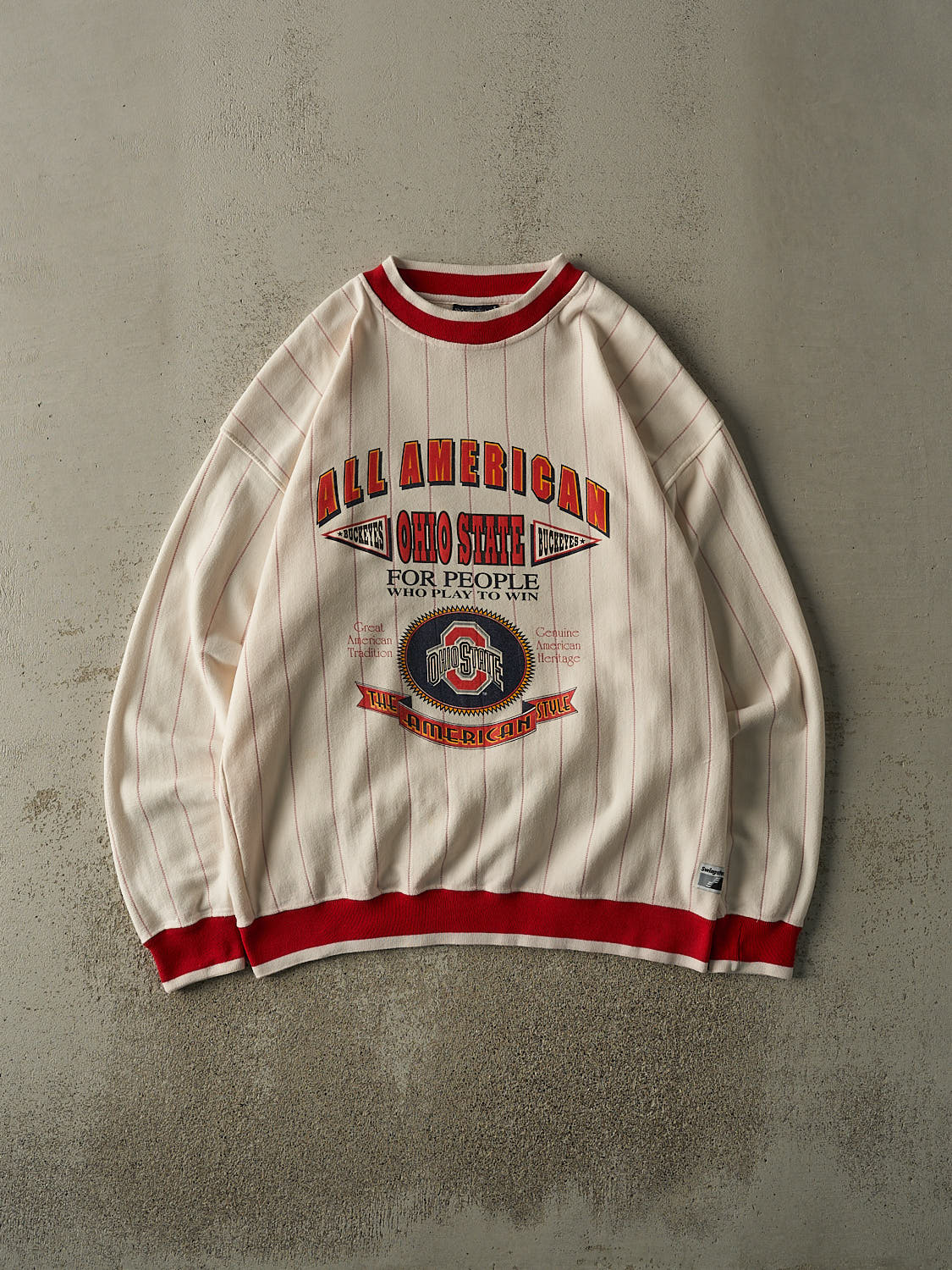 Vintage 90s White & Red Ohio State Pinstriped Crewneck (XL)