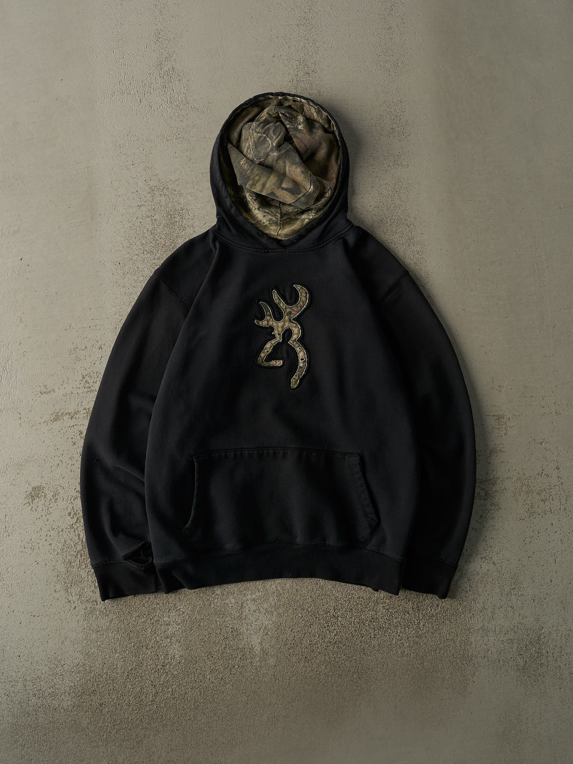 Vintage Y2K Faded Black Browning Embroidered Hoodie (L)