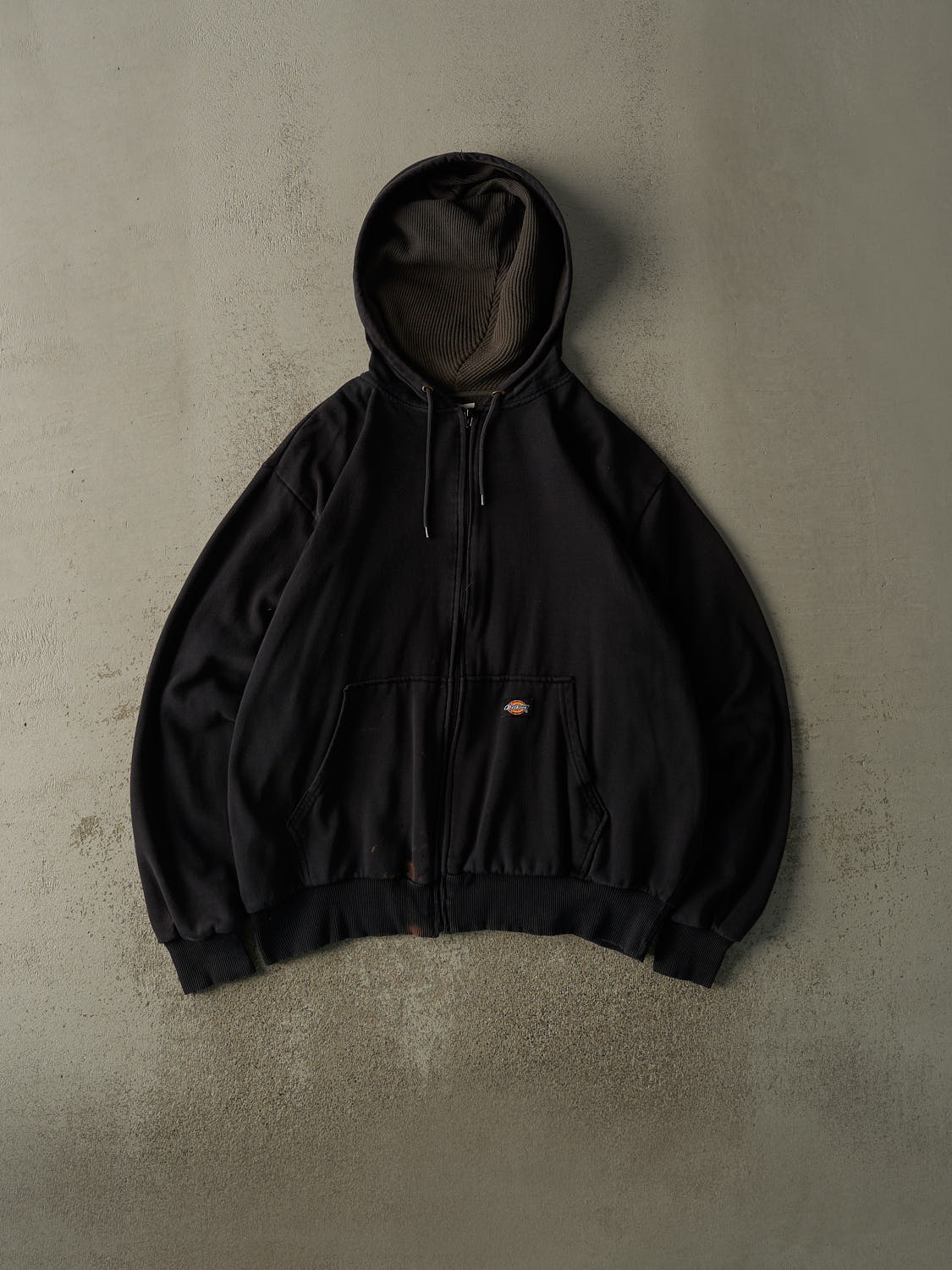 Vintage Y2K Faded Black Dickies Thermal Lined Zip Up Boxy Hoodie (L/XL)