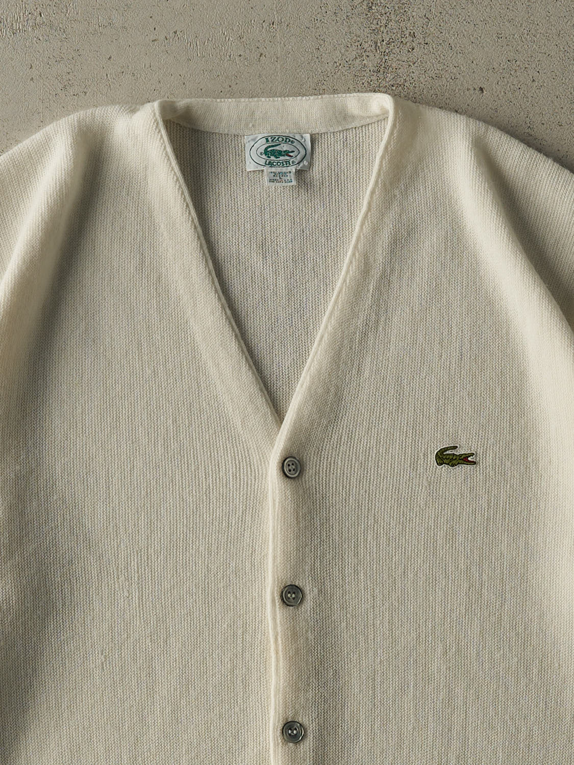 Vintage 80s White Lacoste Izod Boxy Knit Cardigan (L/XL)
