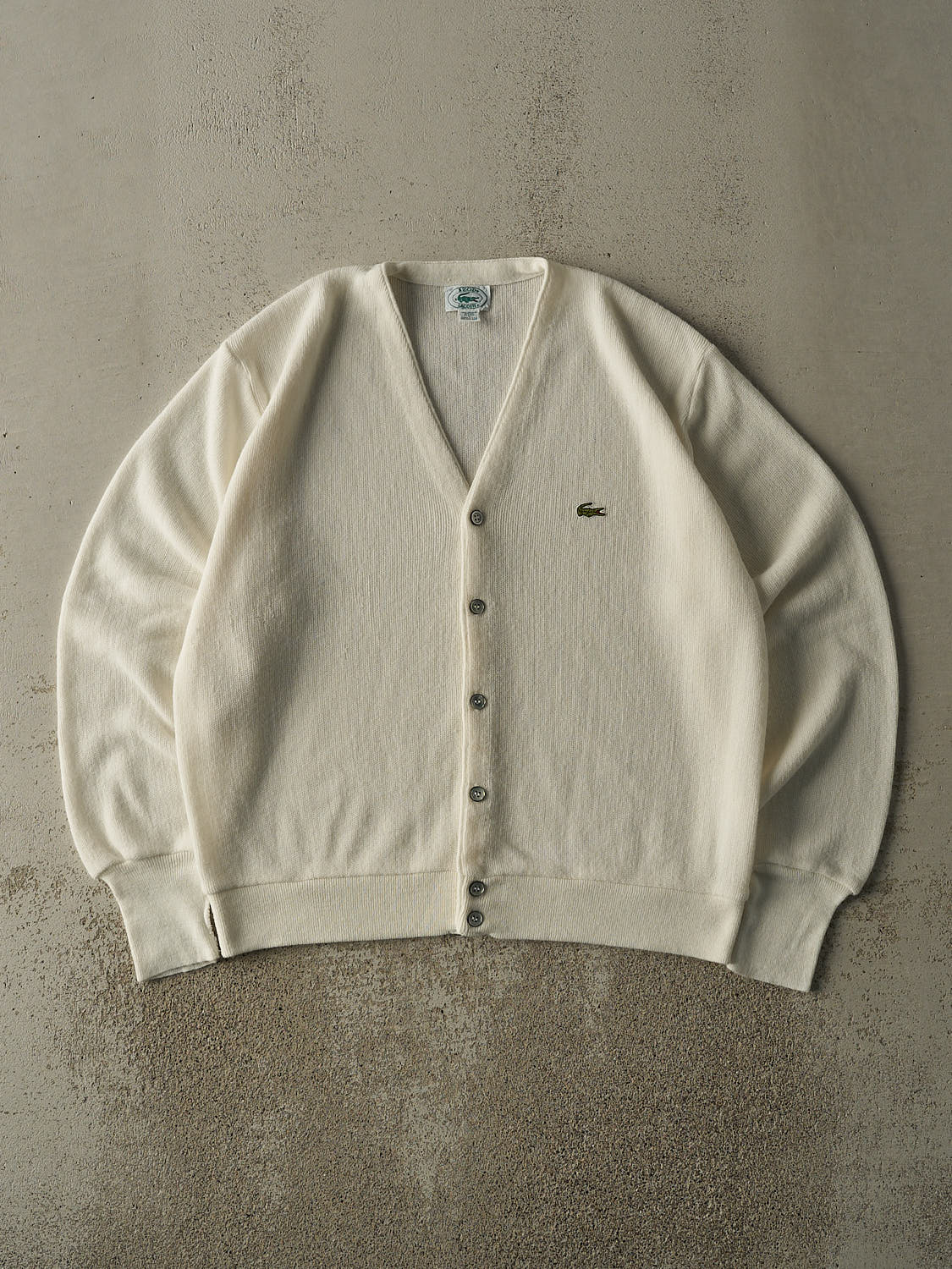 Vintage 80s White Lacoste Izod Boxy Knit Cardigan (L/XL)