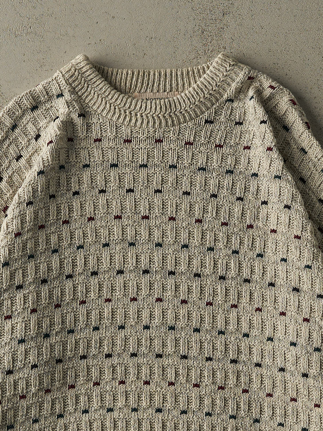 Vintage 90s Beige Patterned Knit Pullover (XXL)