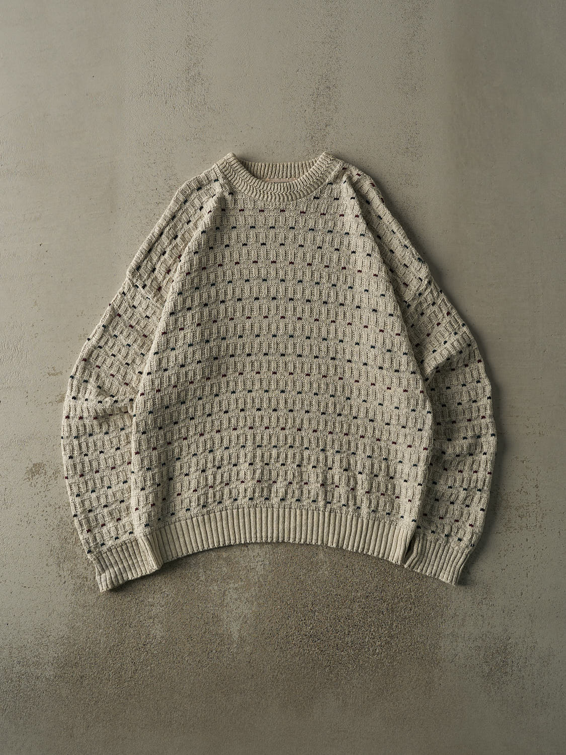 Vintage 90s Beige Patterned Knit Pullover (XXL)