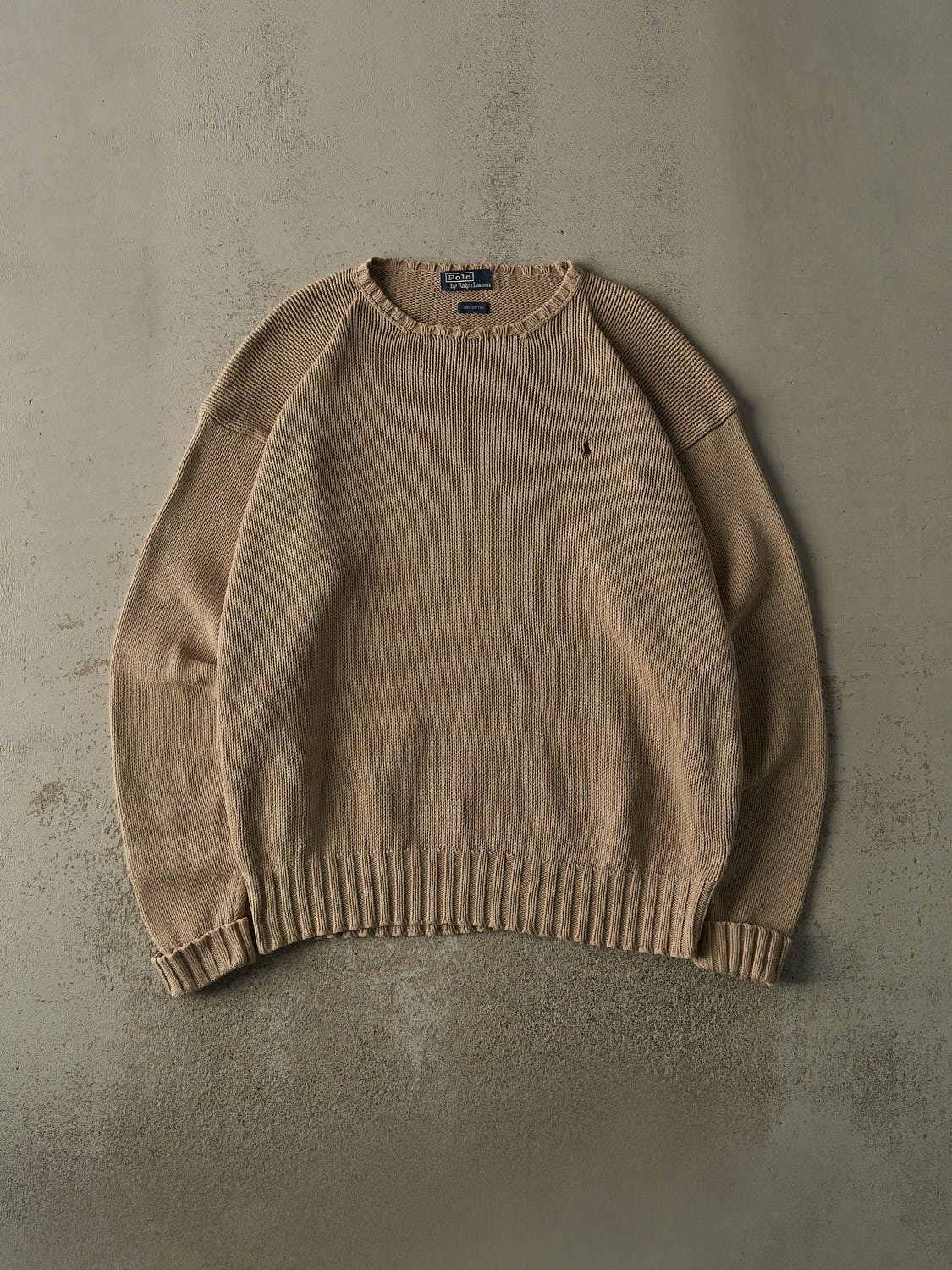 Vintage 90s Beige Polo Ralph Lauren Embroidered Knit (XXL/XXXL)