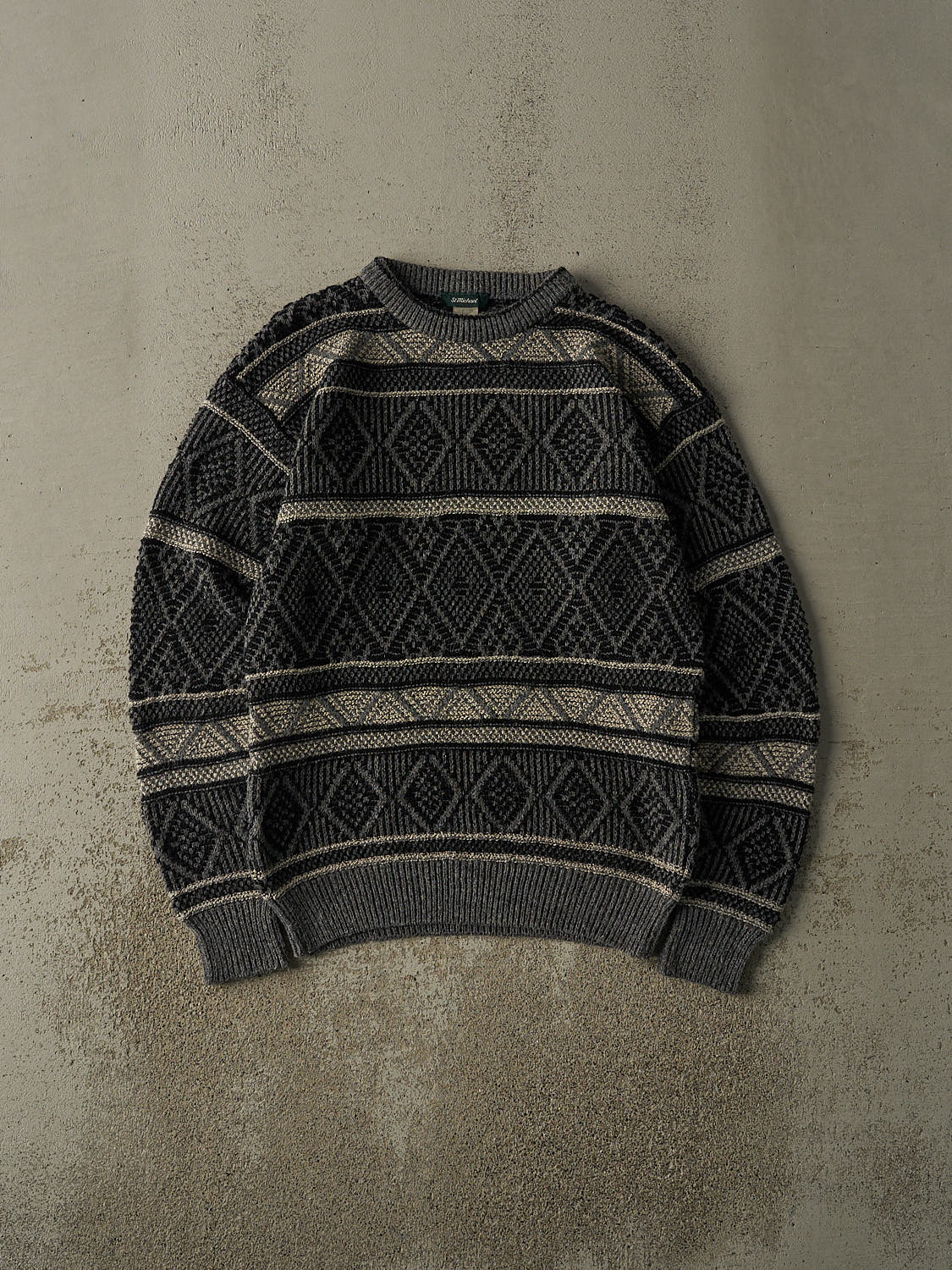 Vintage 90s Grey Patterned Grandpa Knit (S/M)