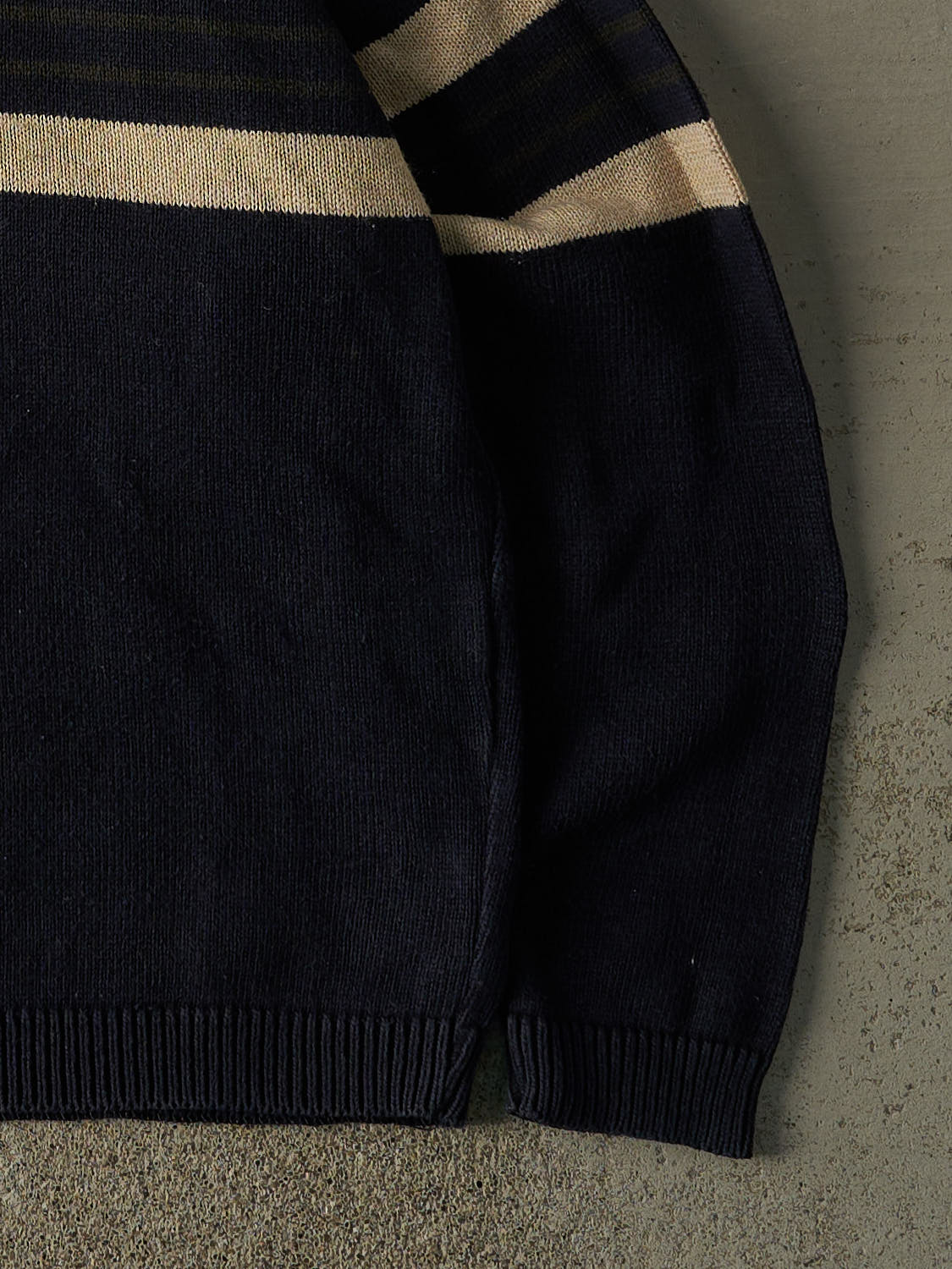 Vintage 90s Navy Blue Striped Quarter Button Collared Knit (L/XL)