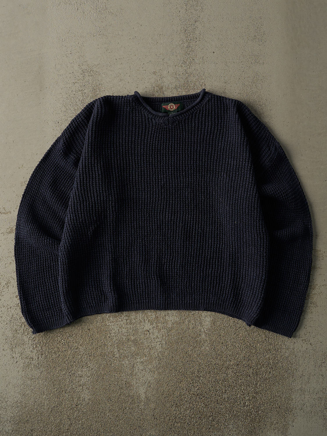 Vintage 90s Navy Blue Textured Boxy Knit Sweater (S/M)