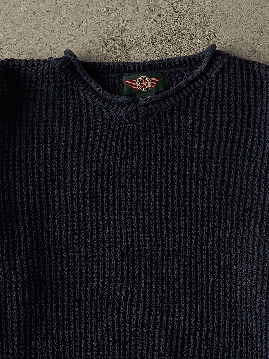 Vintage 90s Navy Blue Textured Boxy Knit Sweater (S/M)