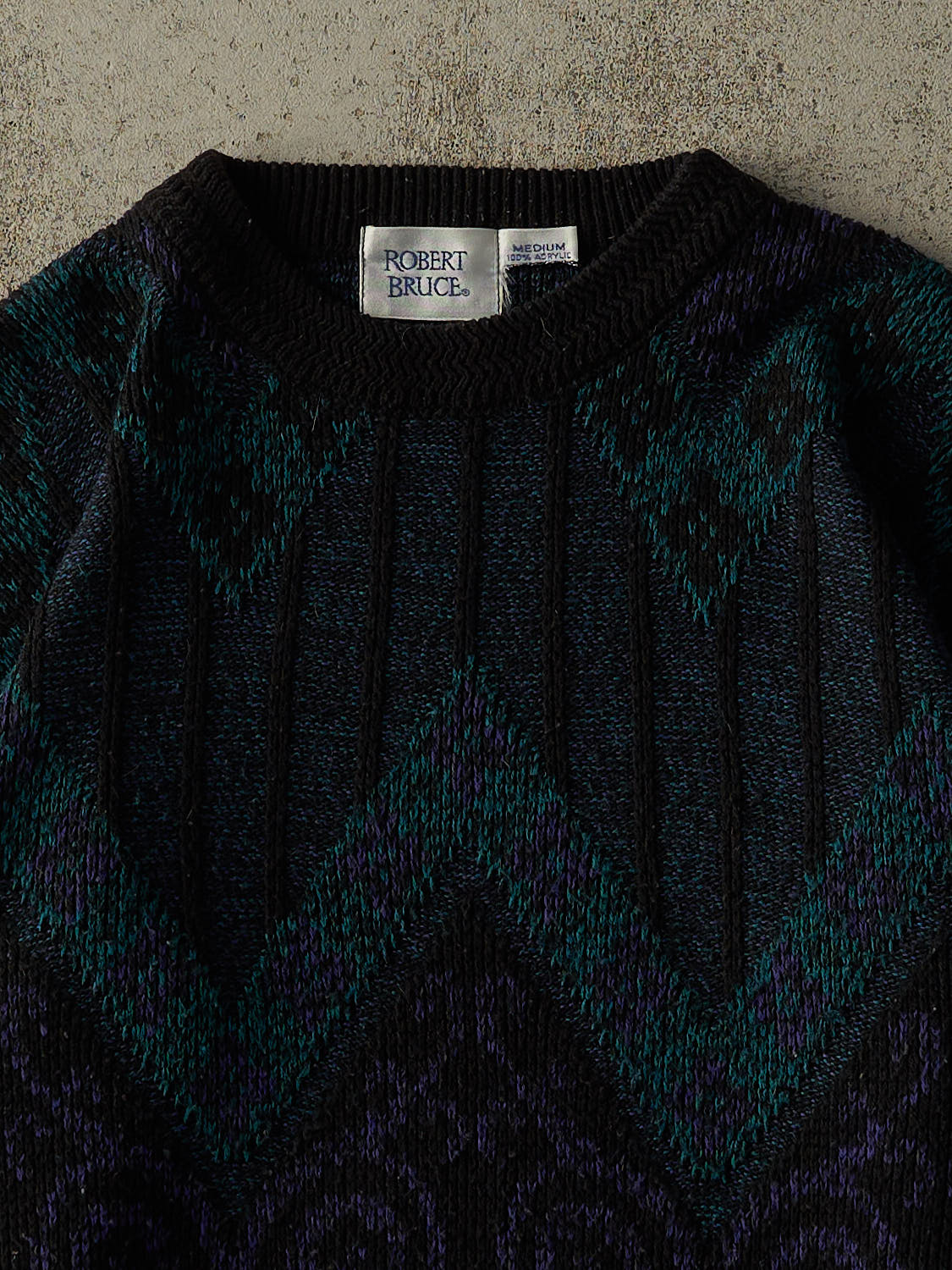 Vintage 80s Black, Teal & Purple Patterned Knit (M)