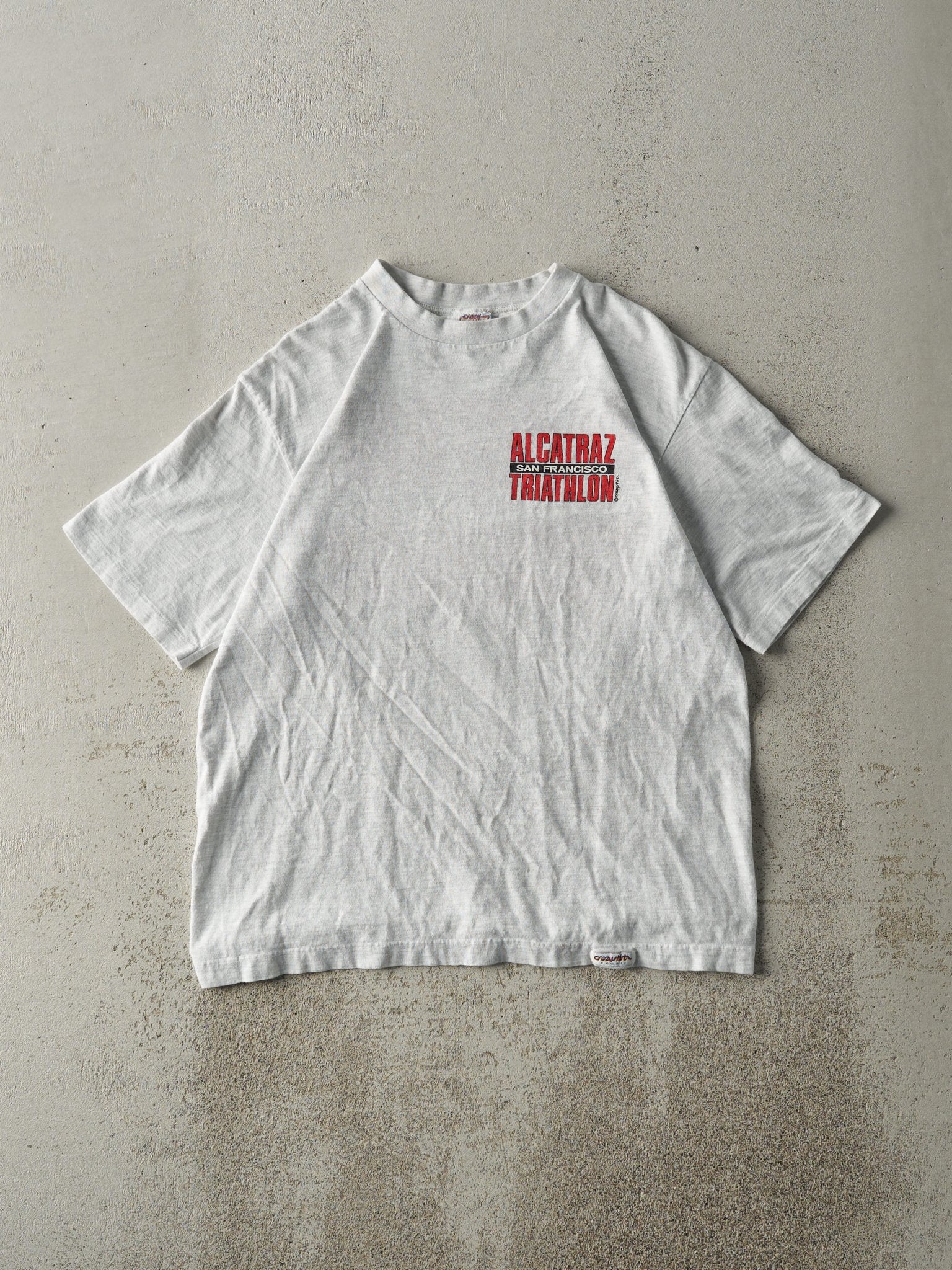 Vintage 90s Heather Grey Alcatraz Triathlon Single Stitch Tee (M)