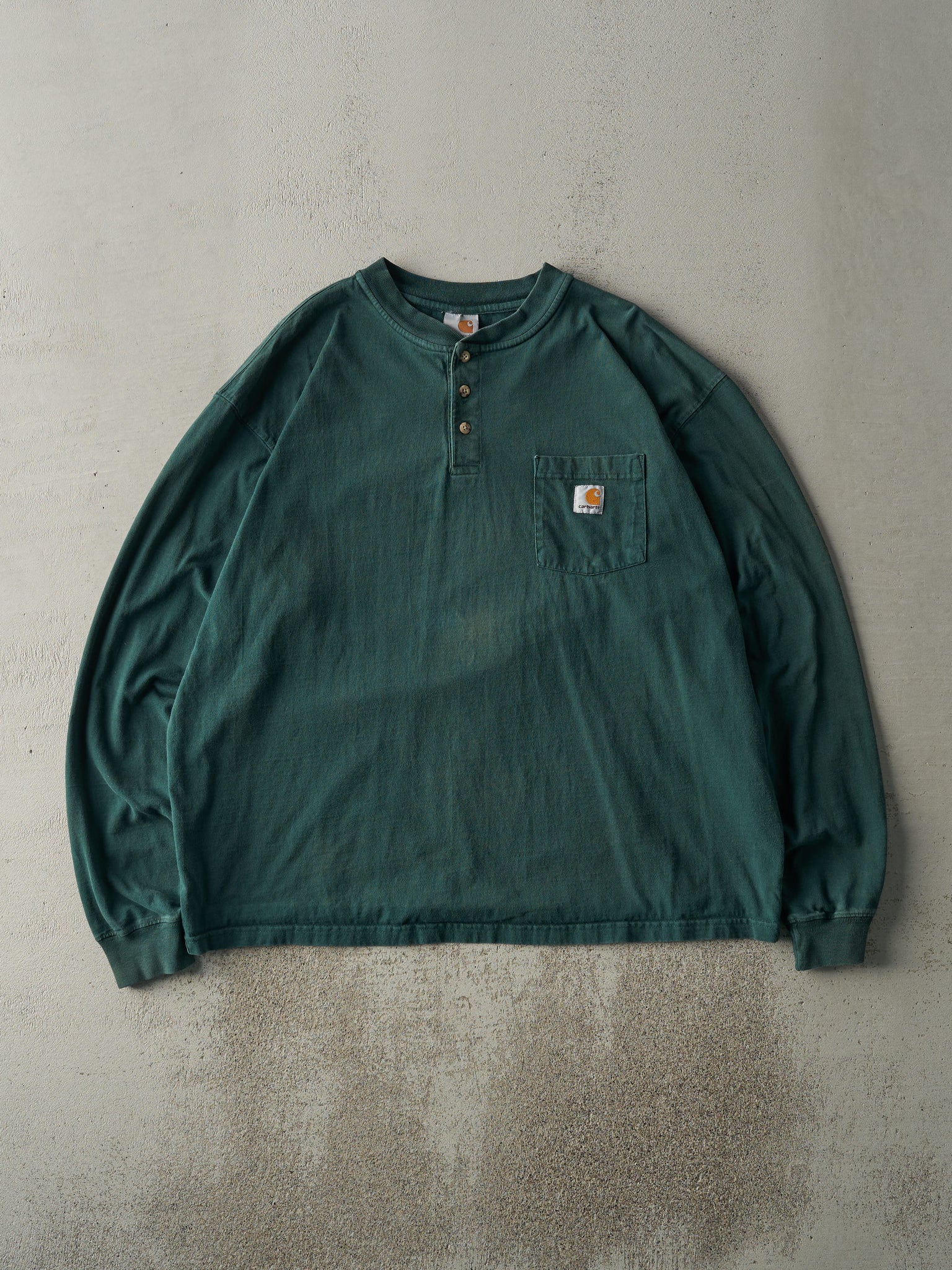 Vintage 90s Green Carhartt Quarter Button Pocket Long Sleeve (XL)