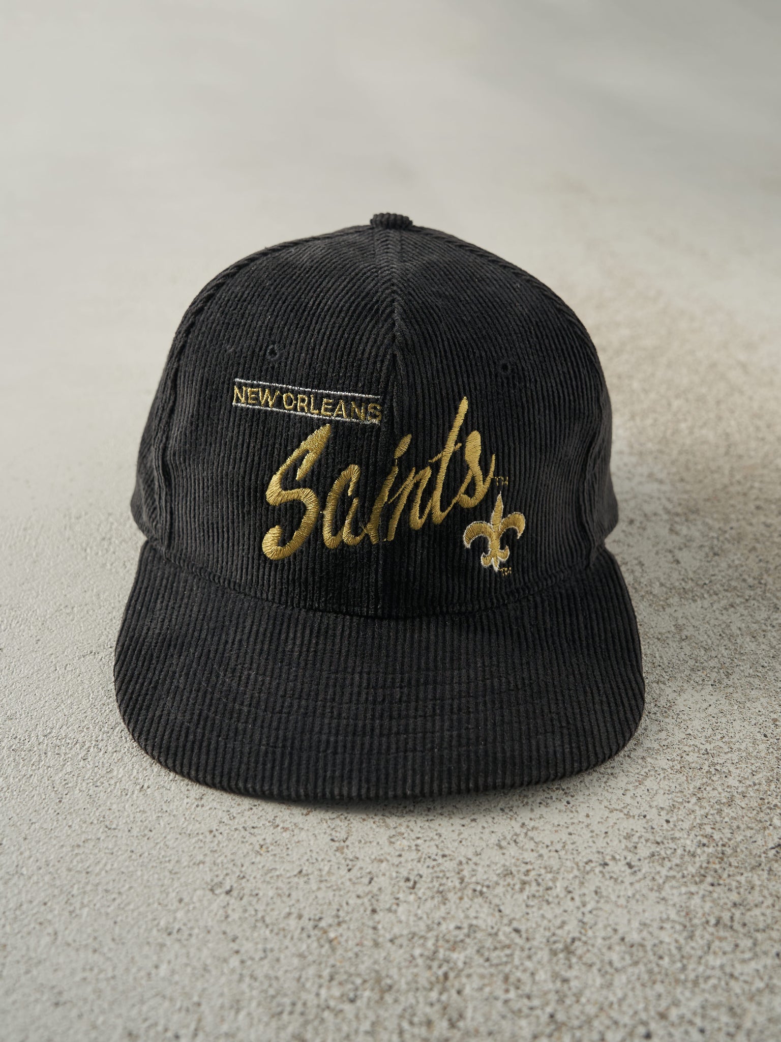 Vintage 90s Black New Orleans Saints Corduroy Snapback Hat