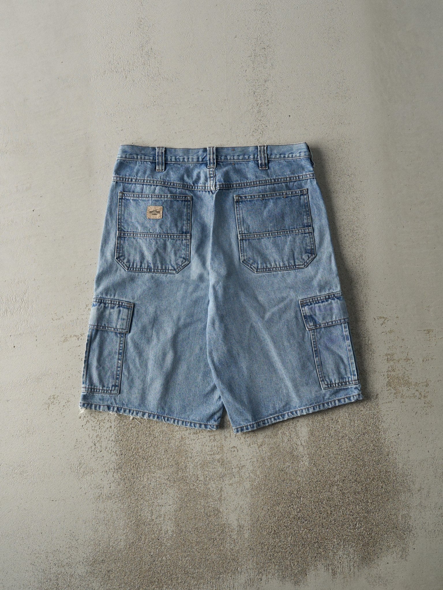 Vintage 90s Light Wash Lee Dungaree Cargo Jean Shorts (34x12)