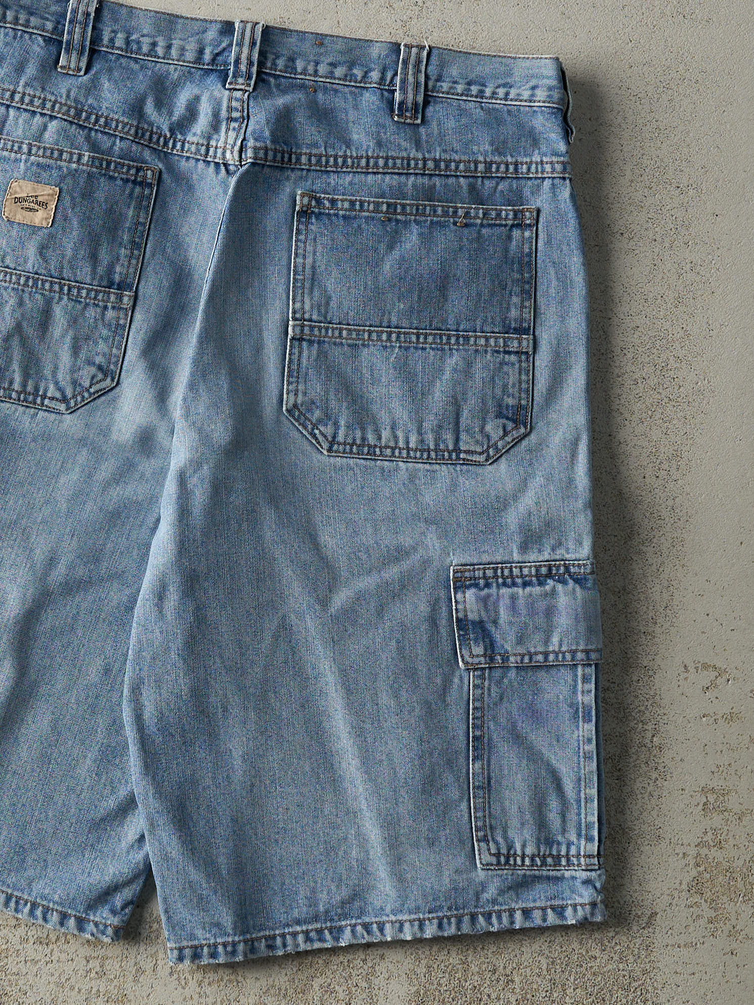 Vintage 90s Light Wash Lee Dungaree Cargo Jean Shorts (34x12)
