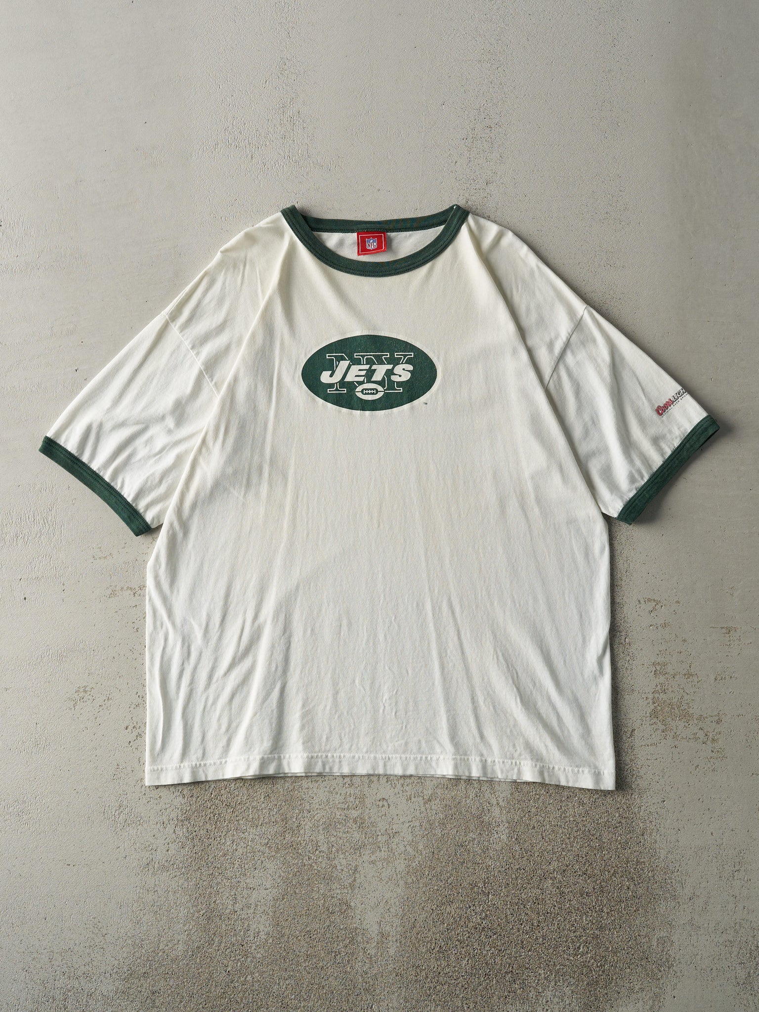 Vintage Y2K White & Green New York Jets Ringer Tee (L/XL)