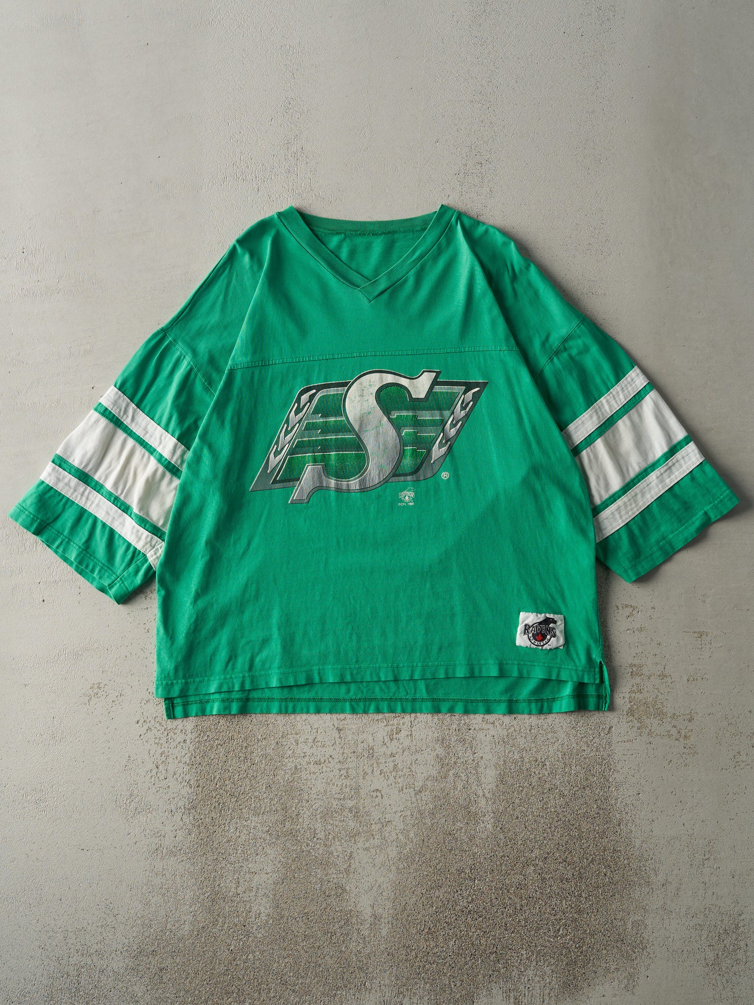 Vintage 95' Green Saskatchewan Roughriders Jersey Style Tee (L)