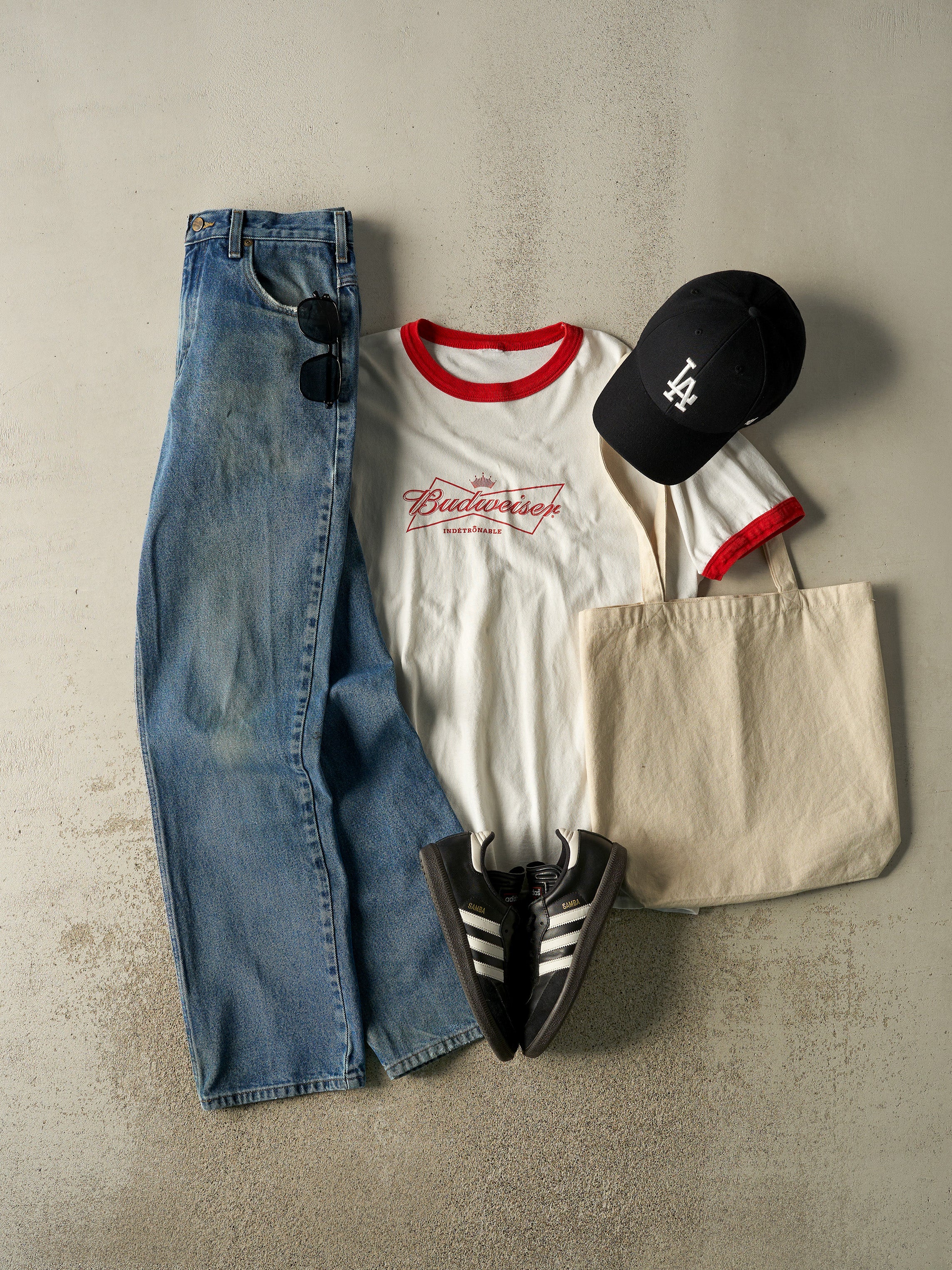 Vintage 90s White Budweiser Ringer Tee (L)