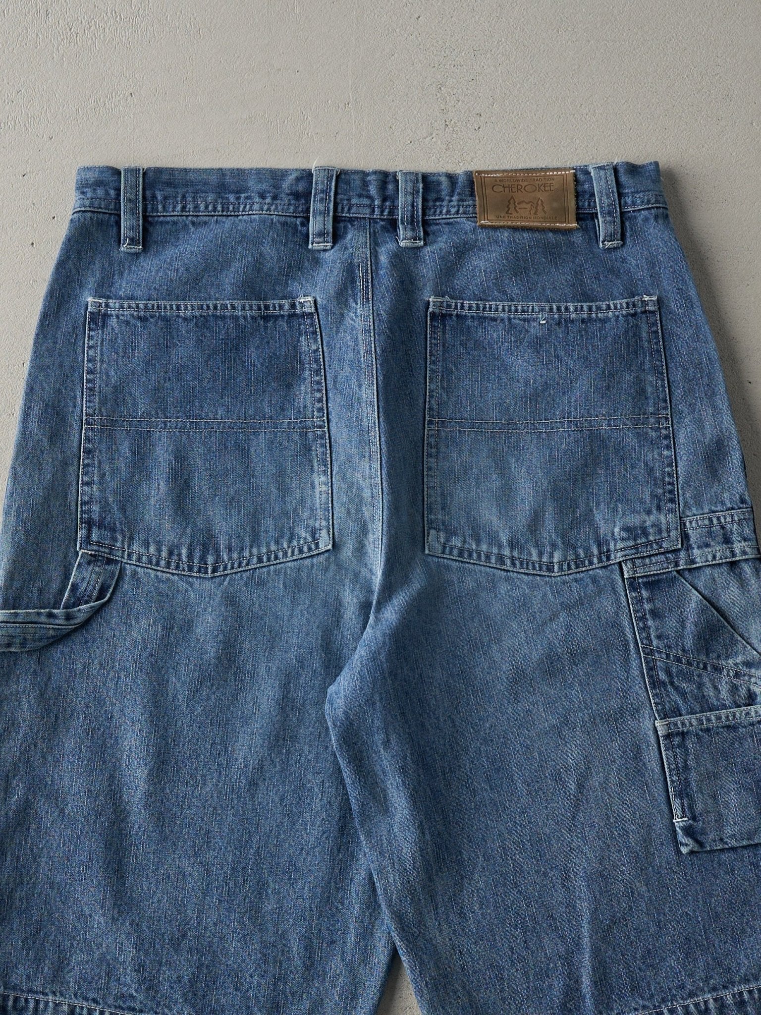 Vintage 90s Mid Wash Relaxed Fit Cherokee Carpenter Jean Shorts (34x13)