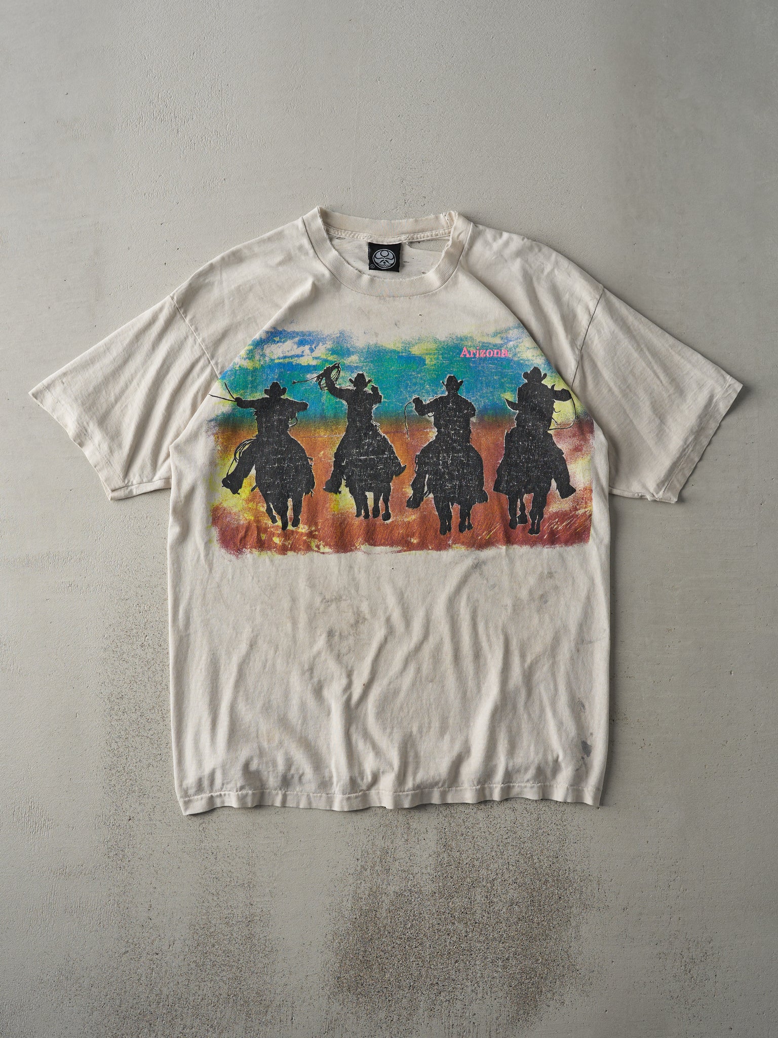 Vintage 90s Beige Arizona Cowboy Single Stitch Tee (M/L)