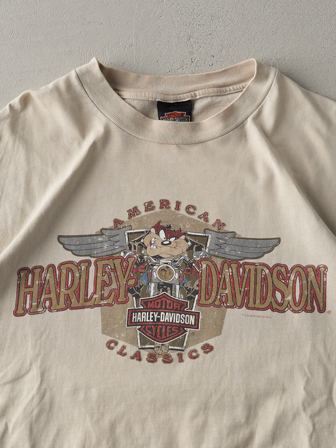 Vintage 00' Beige Harley Davidson Mississippi Looney Tunes Tee (L)