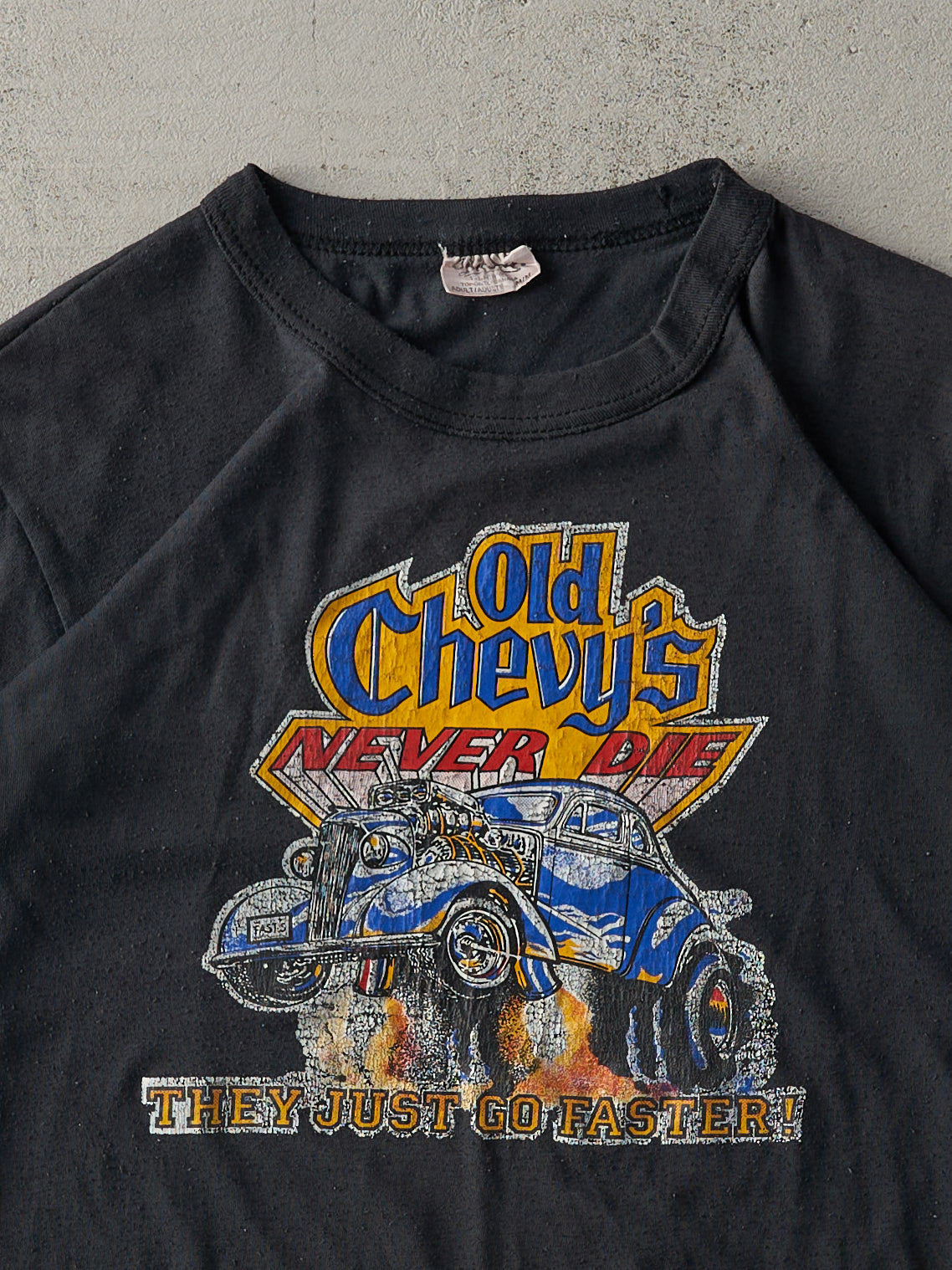 Vintage 80s Black "Chevy's Never Die" Ringer Tee (S)