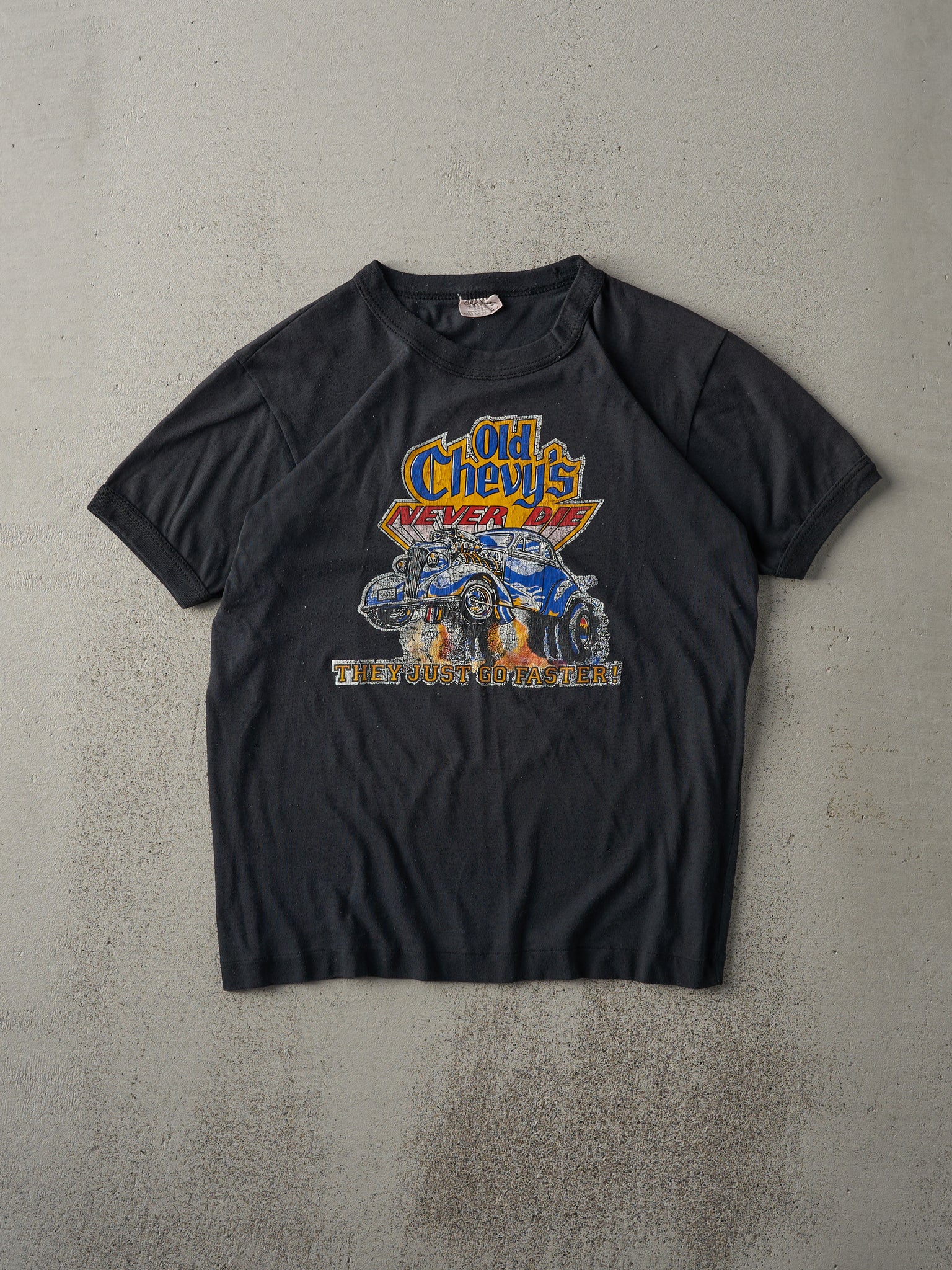 Vintage 80s Black "Chevy's Never Die" Ringer Tee (S)