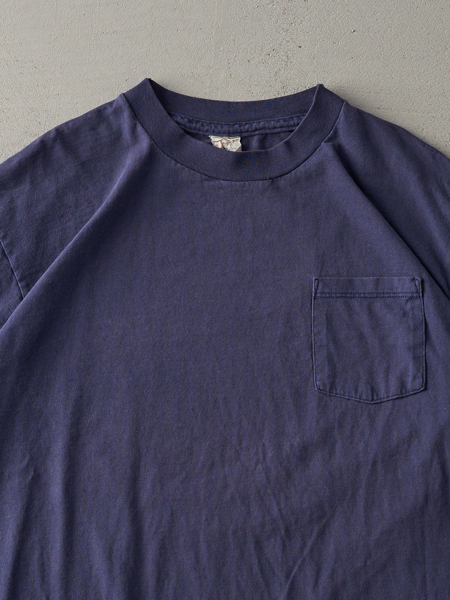 Vintage 90s Navy Blue Blank Single Stitch Pocket Tee (L)