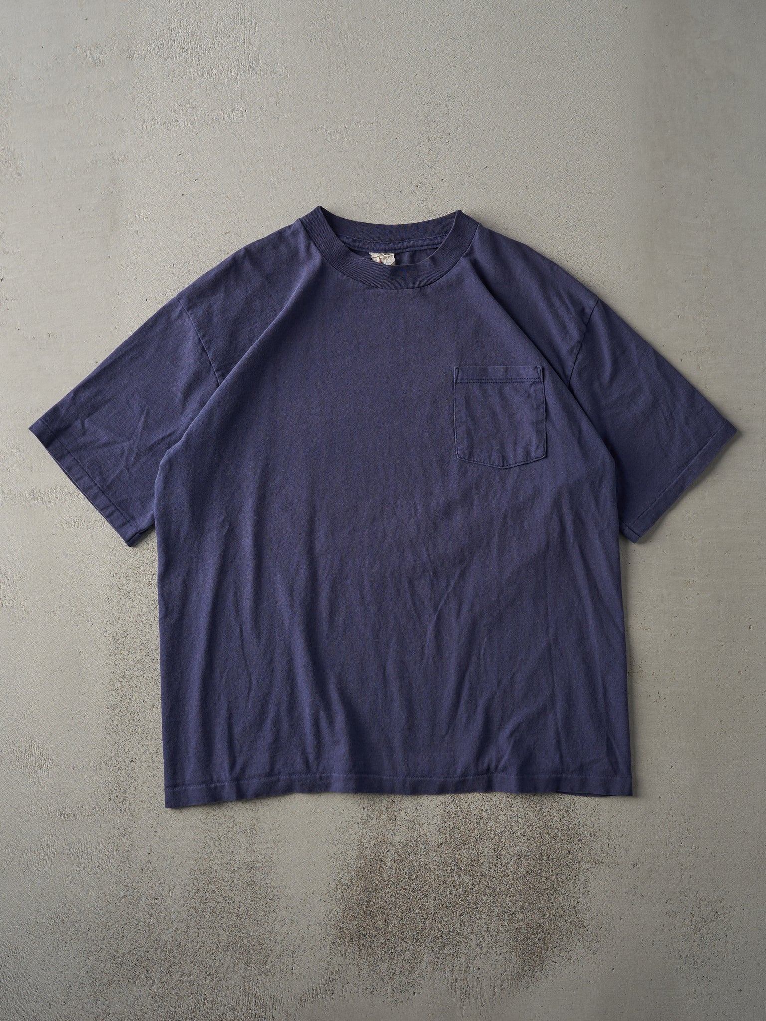 Vintage 90s Navy Blue Blank Single Stitch Pocket Tee (L)