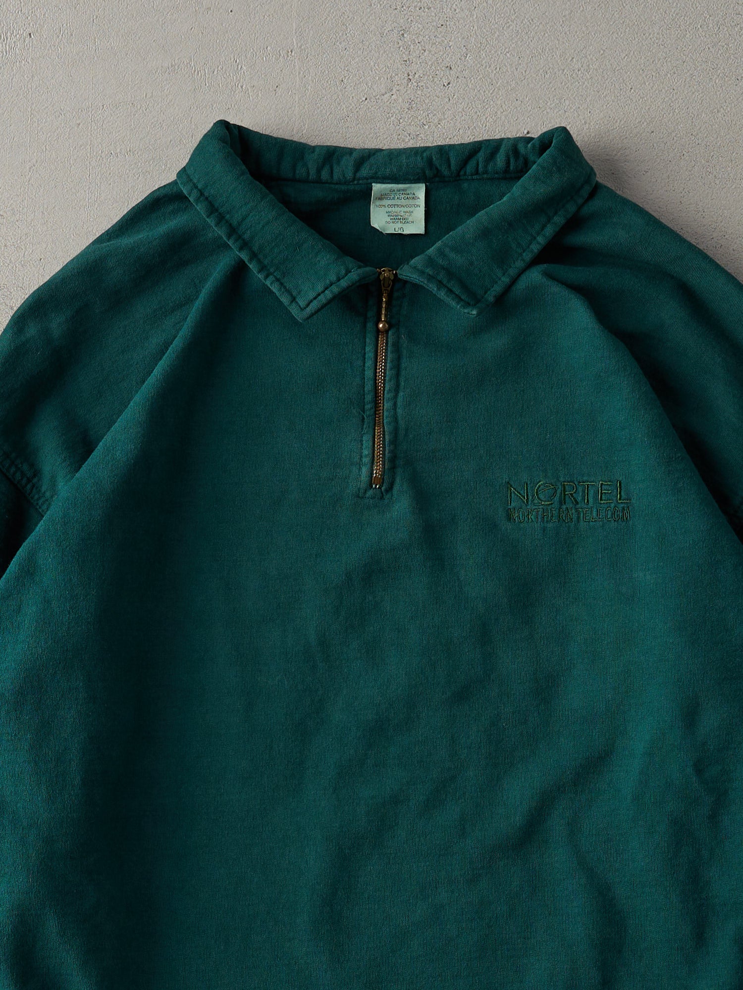 Vintage 90s Forest Green Nortel Northern Telecom Embroidered Quarter Zip Crewneck (L)