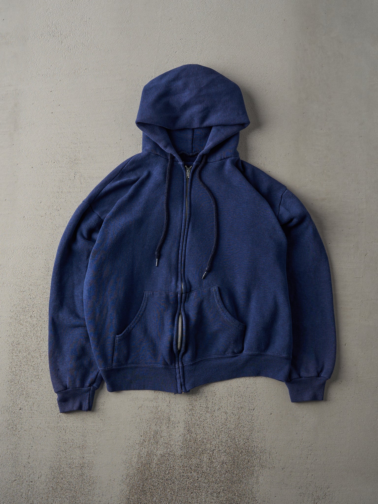 Vintage 80s Navy Blue Blank Zip Up Hoodie (M)