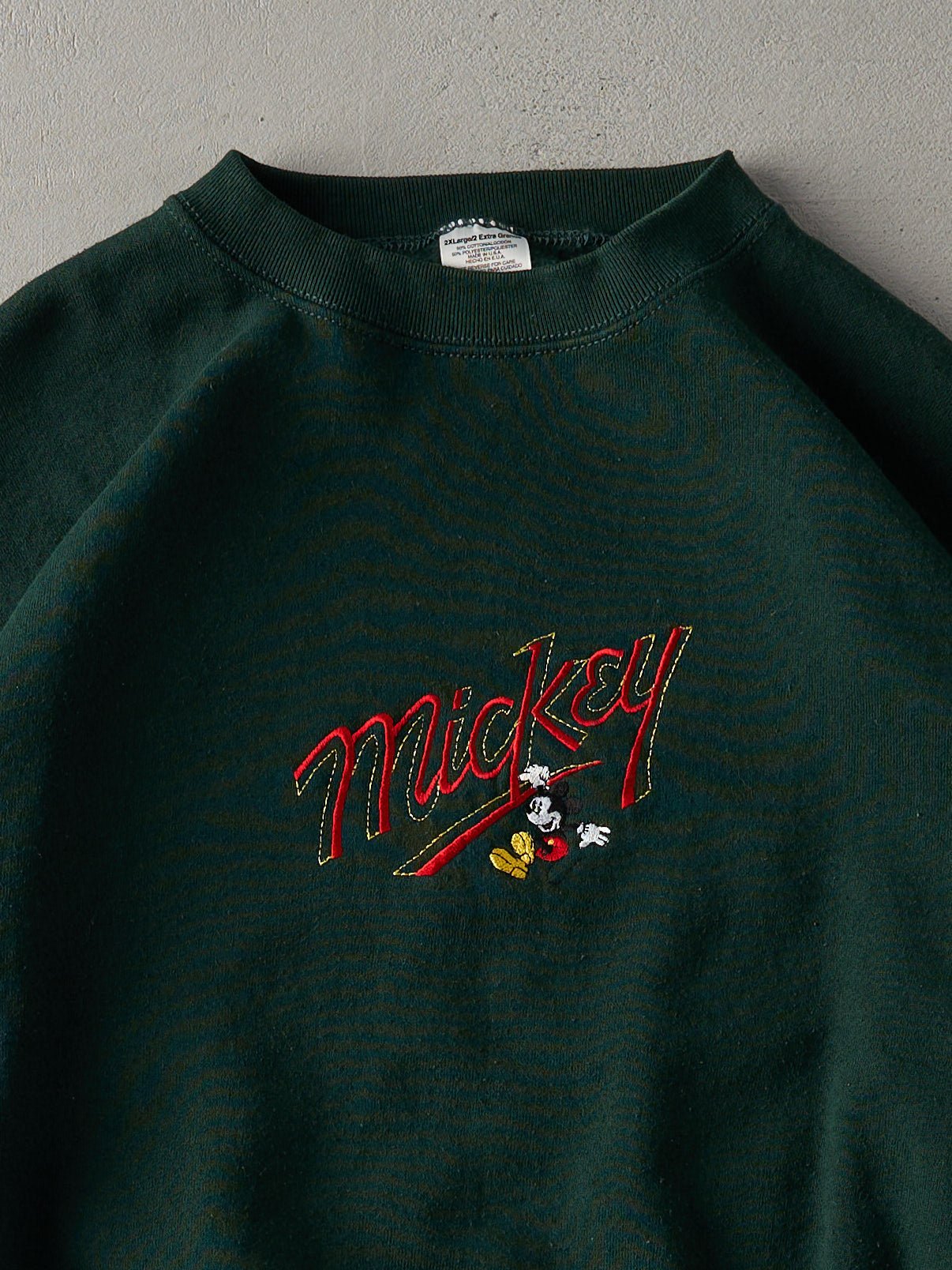 Vintage 90s Forest Green Mickey Mouse Embroidered Crewneck (L/XL)