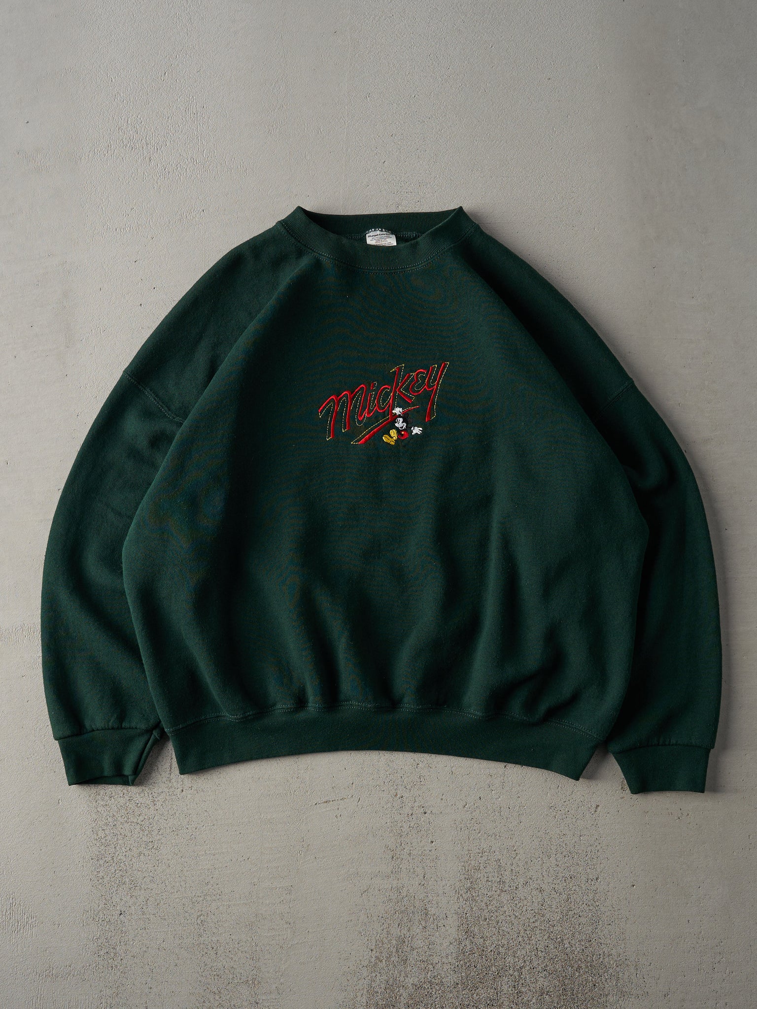 Vintage 90s Forest Green Mickey Mouse Embroidered Crewneck (L/XL)