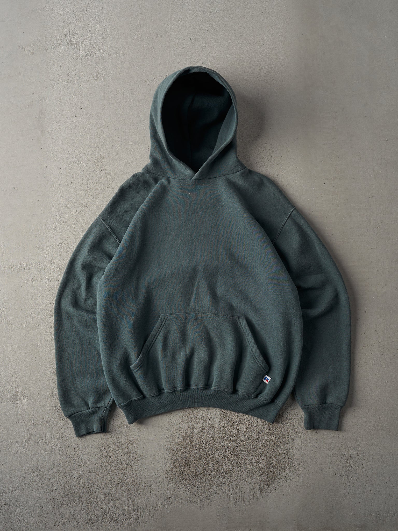 Vintage 90s Charcoal Grey/Green Russell Athletics Blank Hoodie (M)