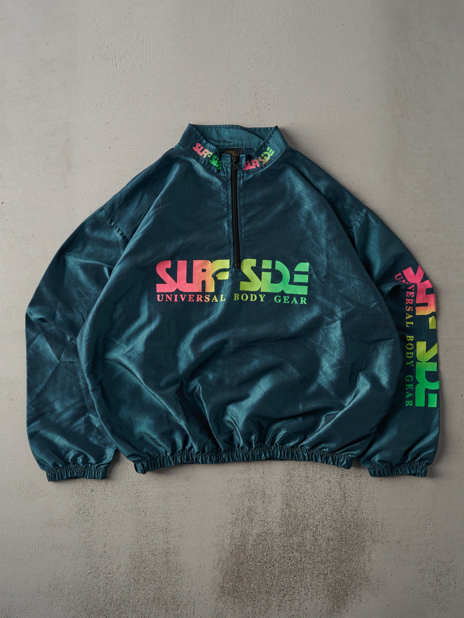 Vintage 80s Teal Surf Side Waterproof Quarter Zip Jacket (XL)