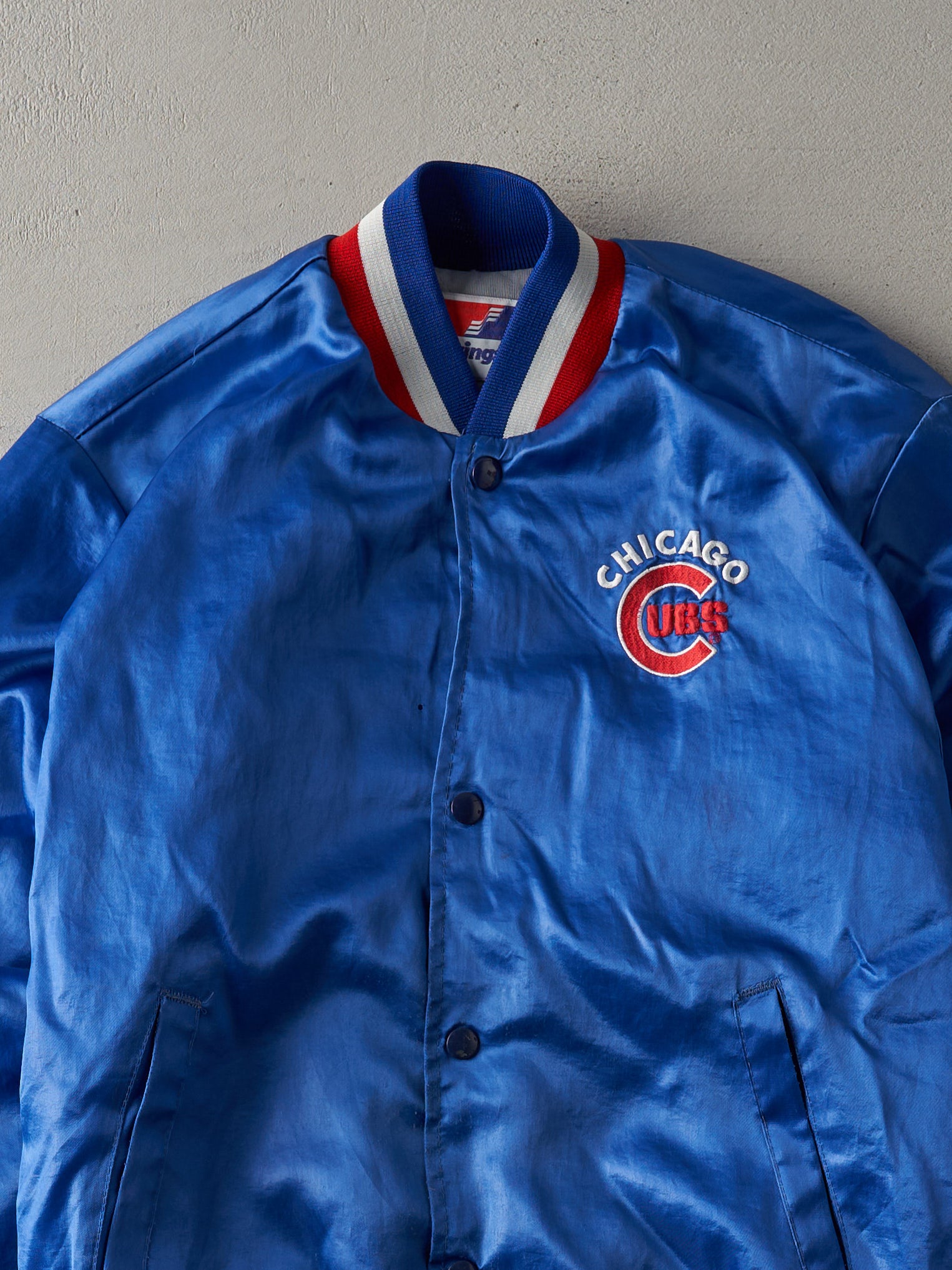 Vintage 80s Royal Blue Chicago Cubs Satin Bomber Jacket (S)