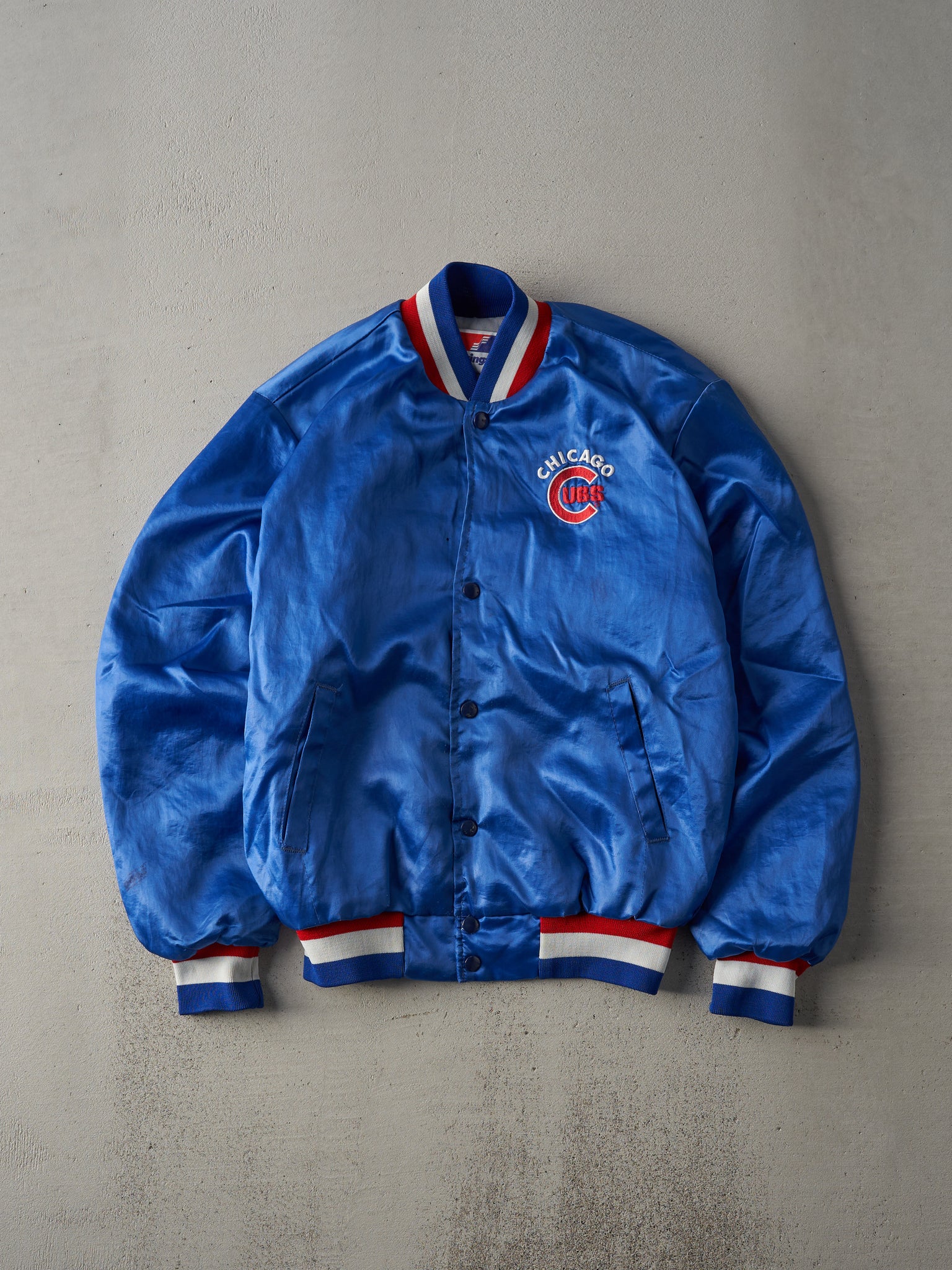 Vintage 80s Royal Blue Chicago Cubs Satin Bomber Jacket (S)