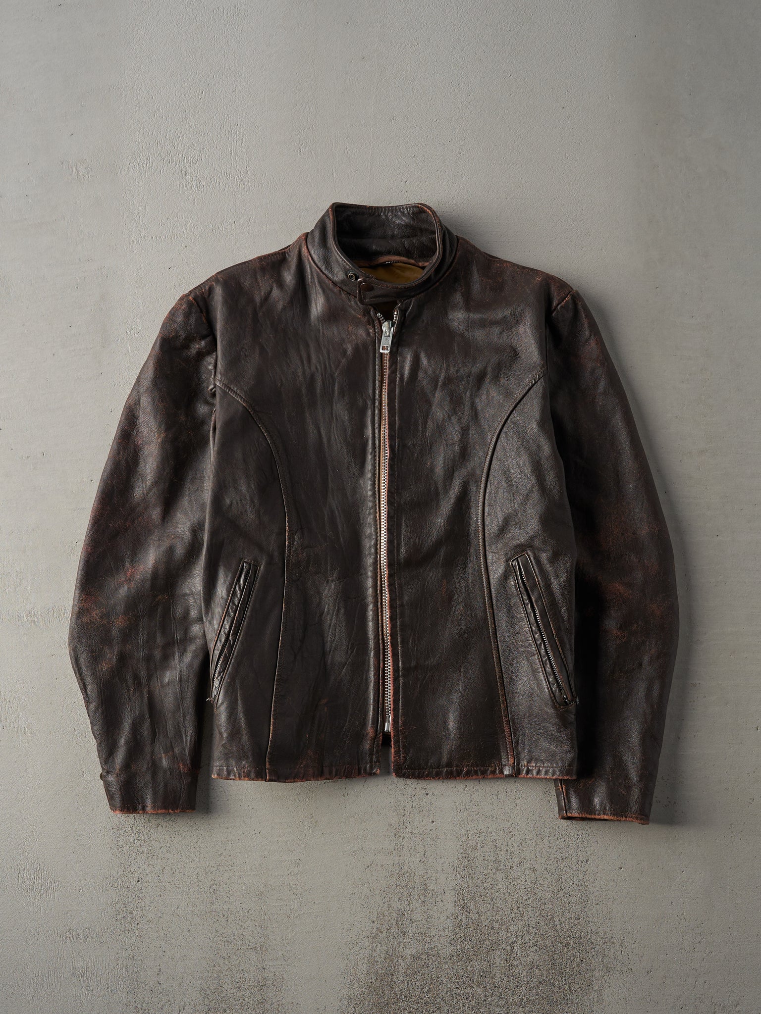 Vintage 70s Chocolate Brown Leather Biker Jacket (S)