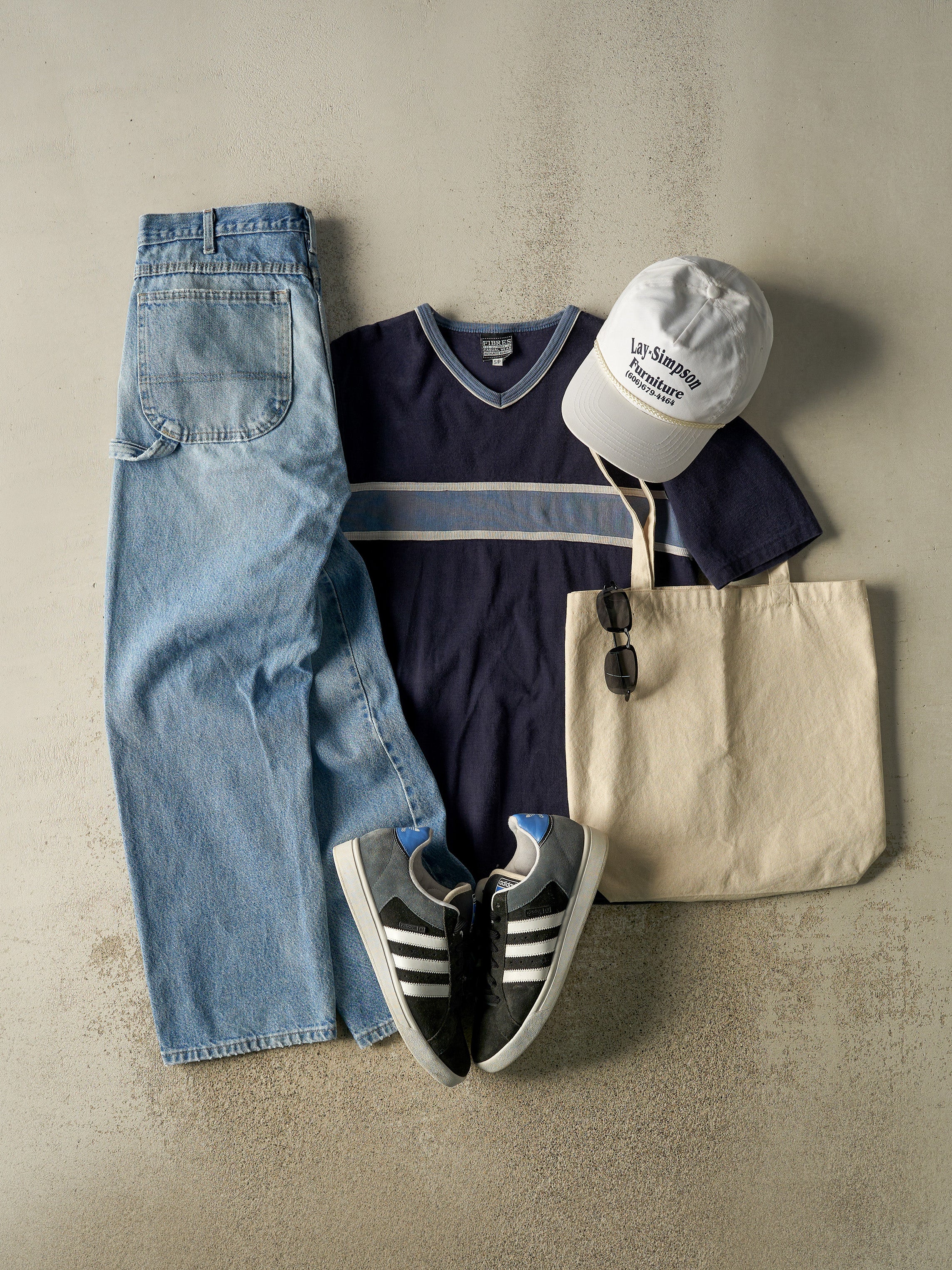 Vintage Y2K Navy Blue Striped Textured Tee (M/L)