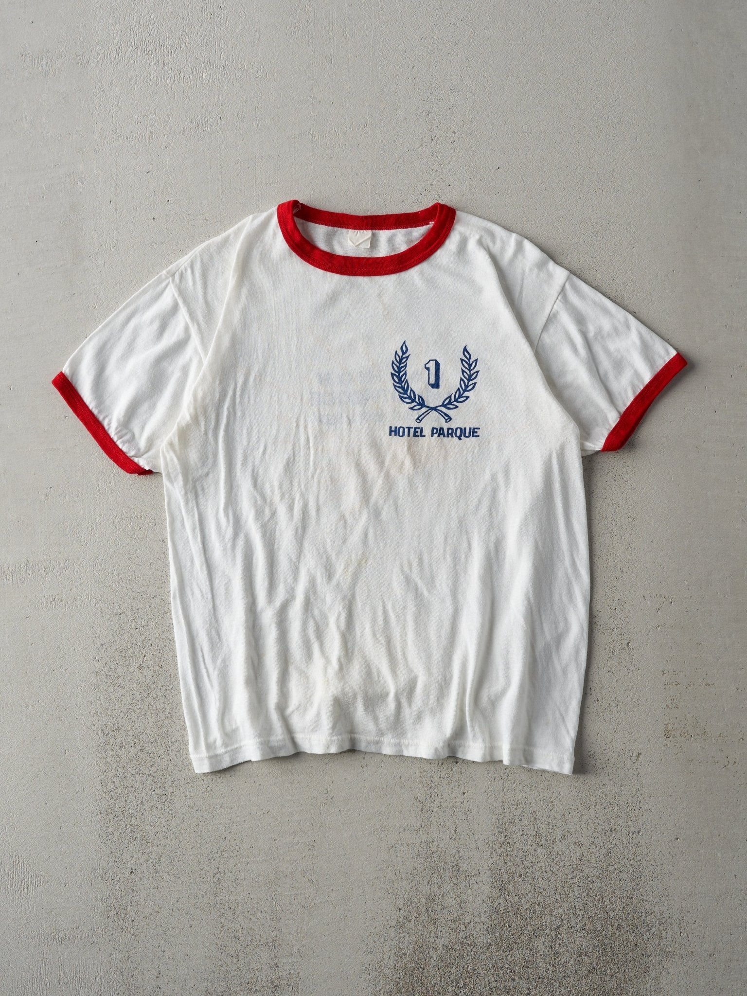 Vintage 80s White and Red Hotel Parque Ringer Tee (S)