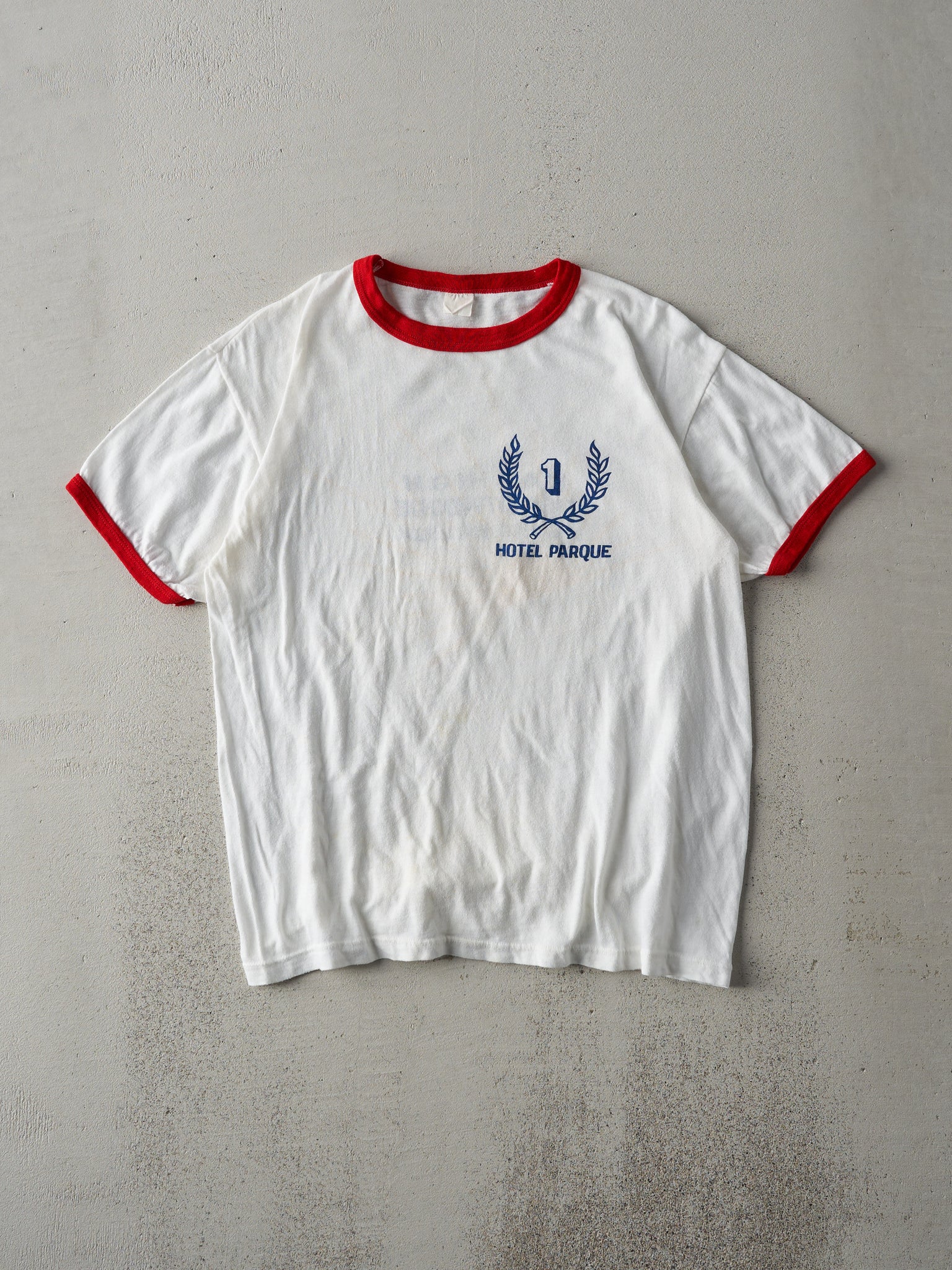 Vintage 80s White and Red Hotel Parque Ringer Tee (S)