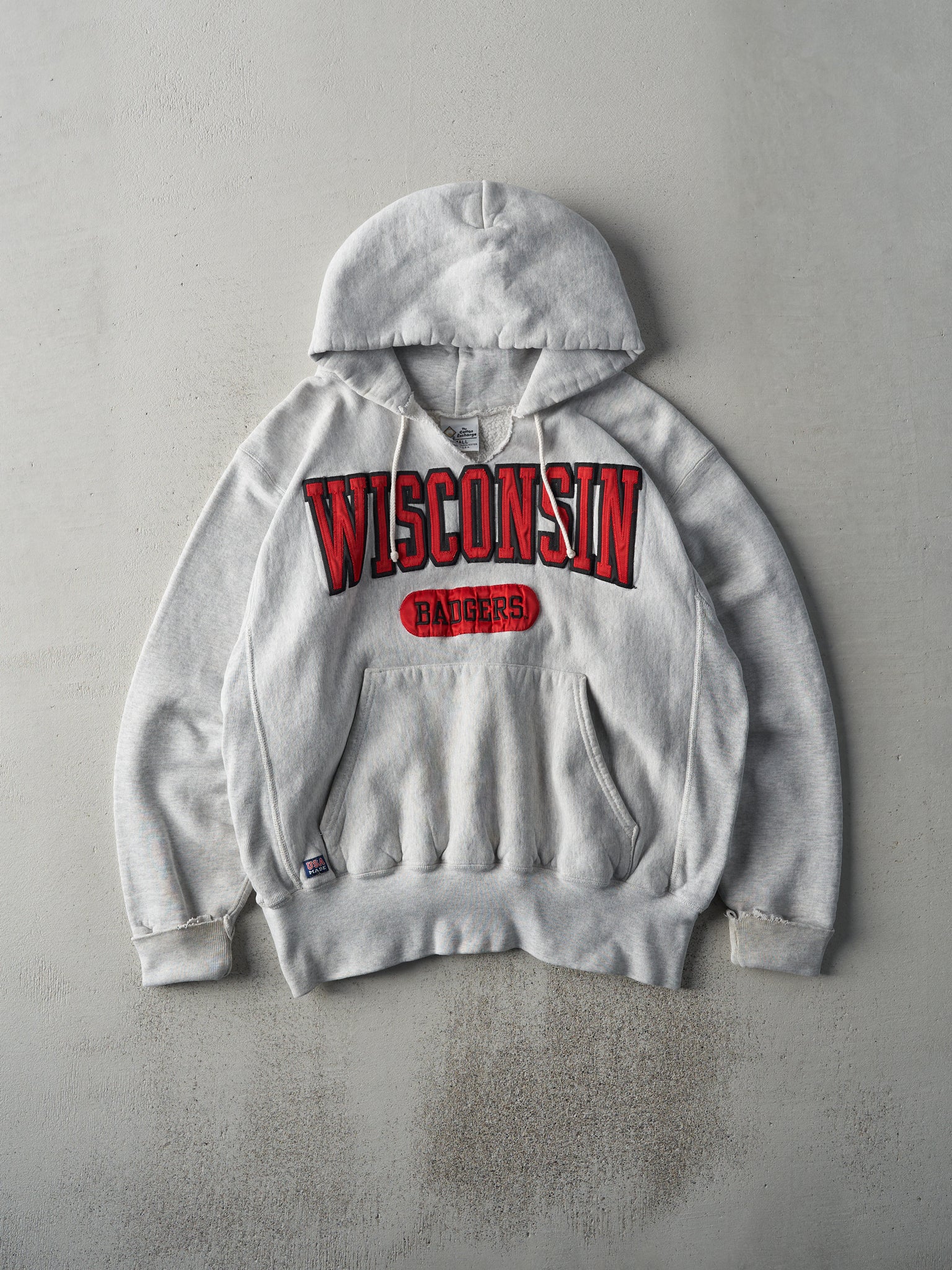 Vintage 90s Grey Wisconsin Badgers Boxy Hoodie (M)