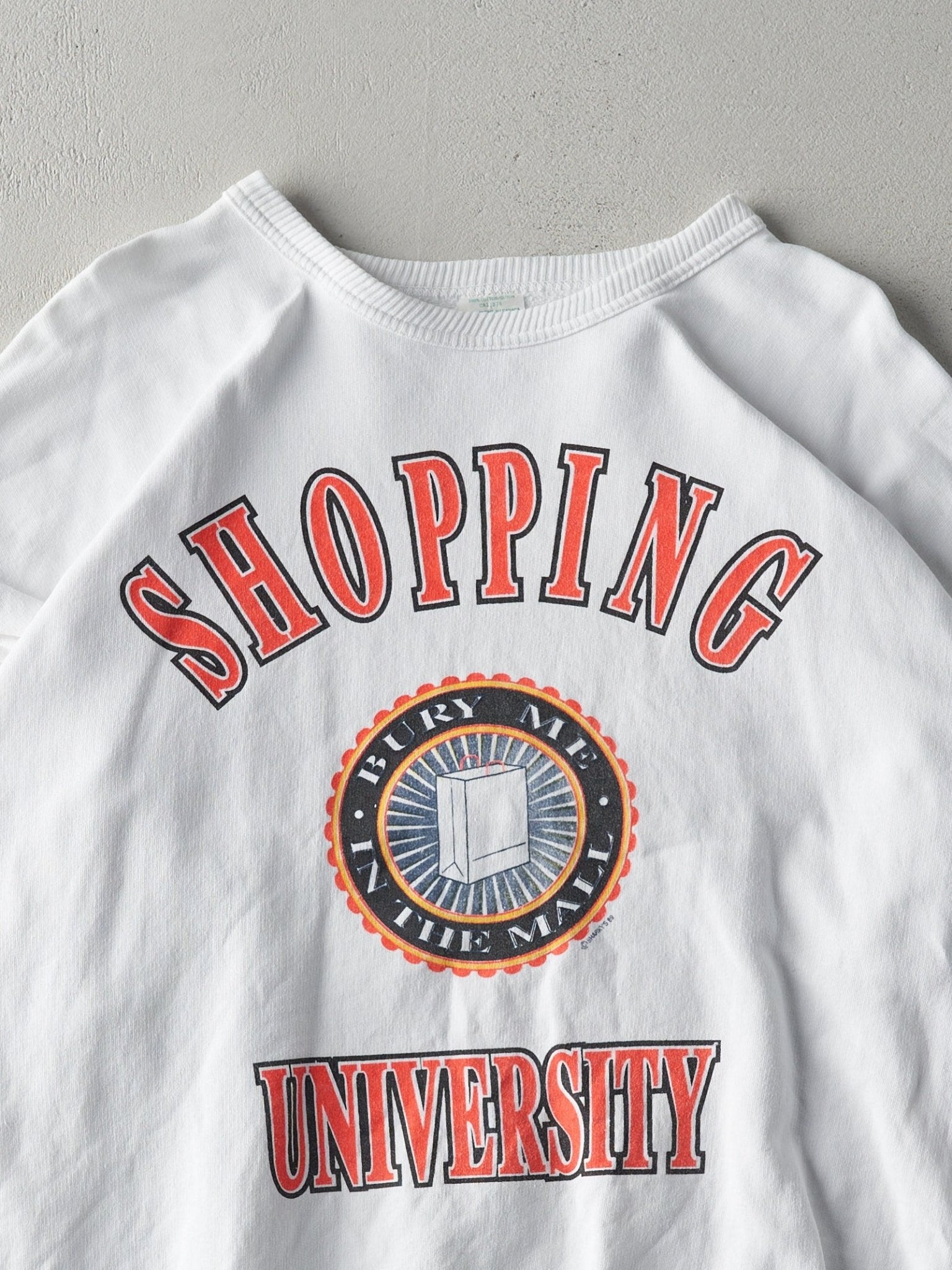 Vintage 89' White "Bury Me in the Mall" Shopping University Crewneck (XL)