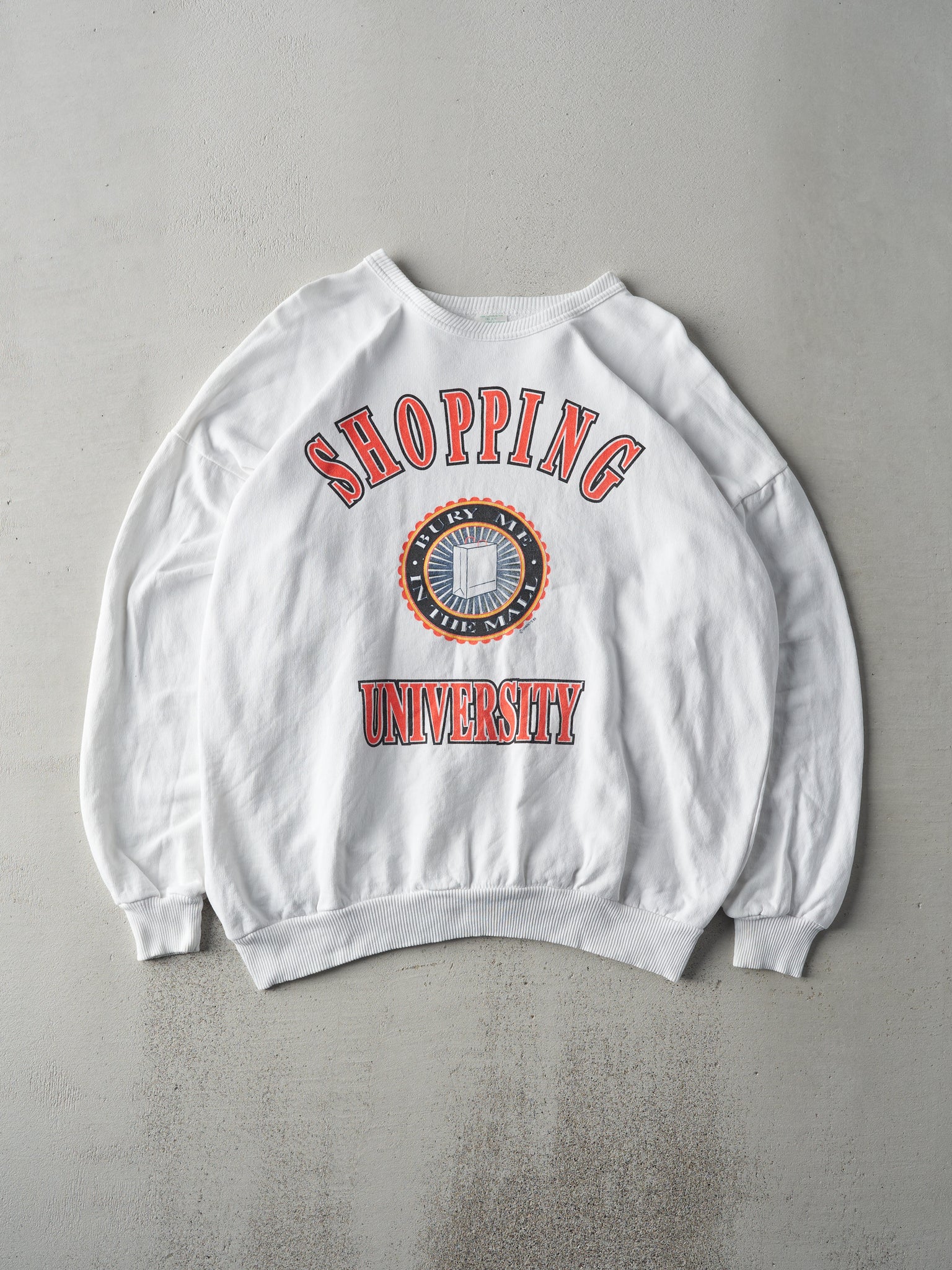 Vintage 89' White "Bury Me in the Mall" Shopping University Crewneck (XL)