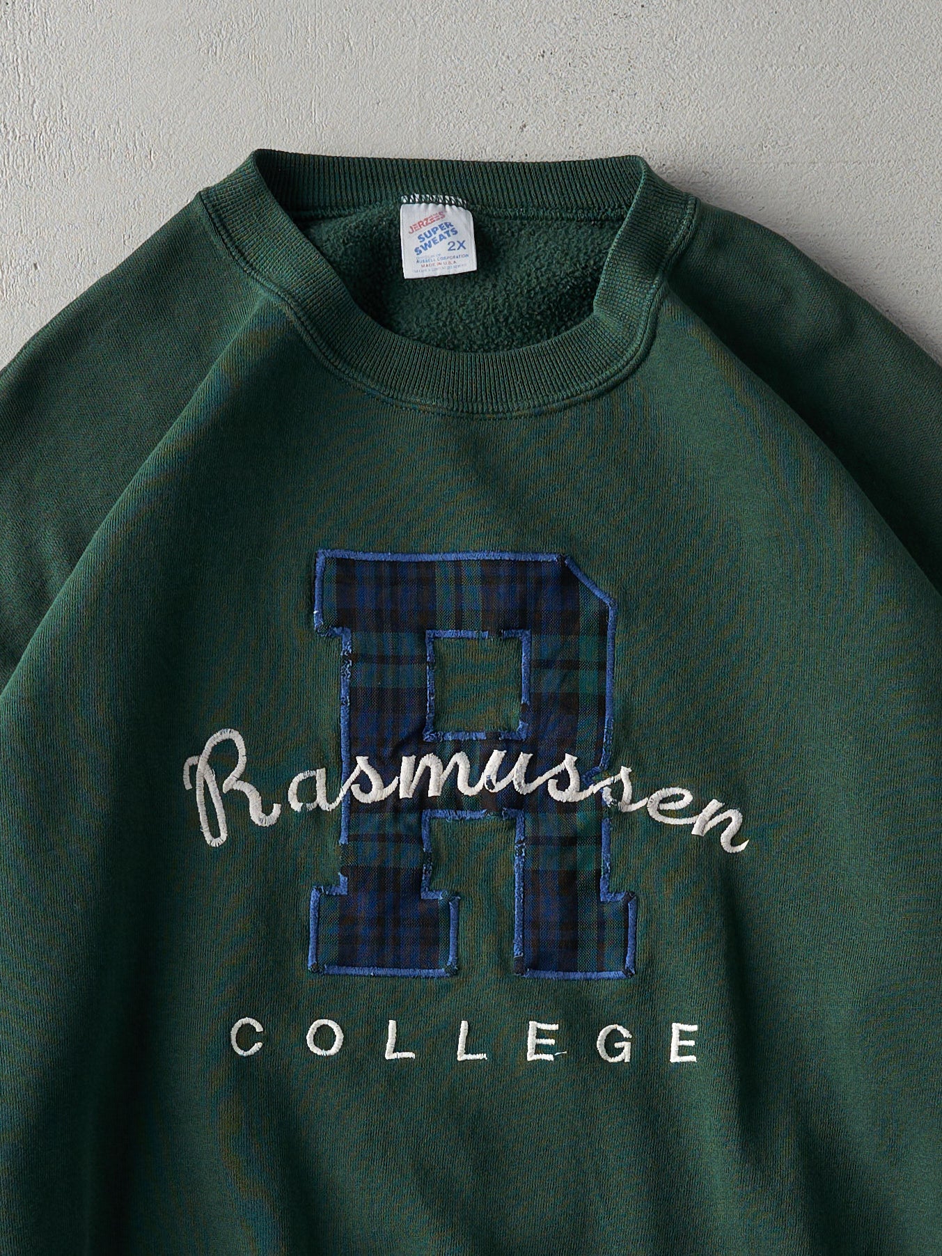 Vintage 90s Forest Green Rasmussen College Boxy Crewneck (XL)