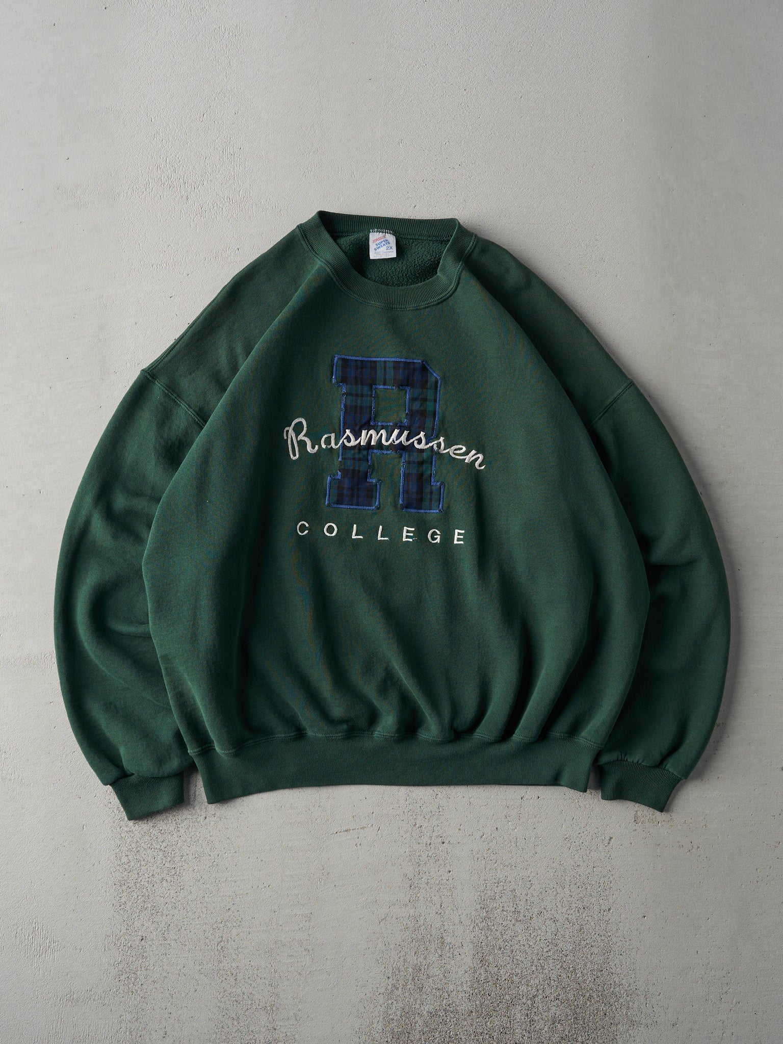 Vintage 90s Forest Green Rasmussen College Boxy Crewneck (XL)